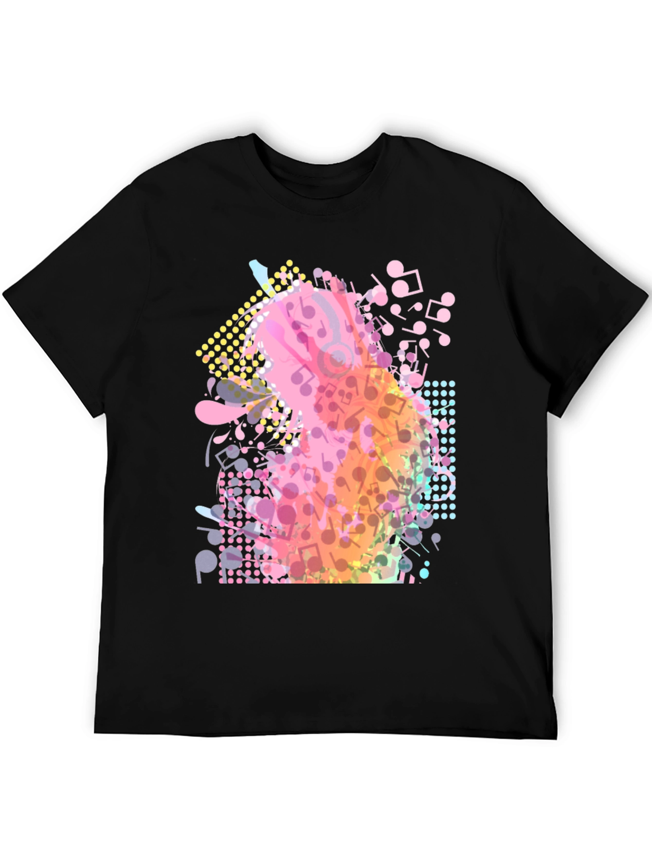 Musical Notes Graphic Print Black T-Shirt