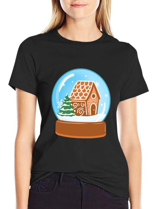Festive Gingerbread House Snow Globe Graphic Tee
