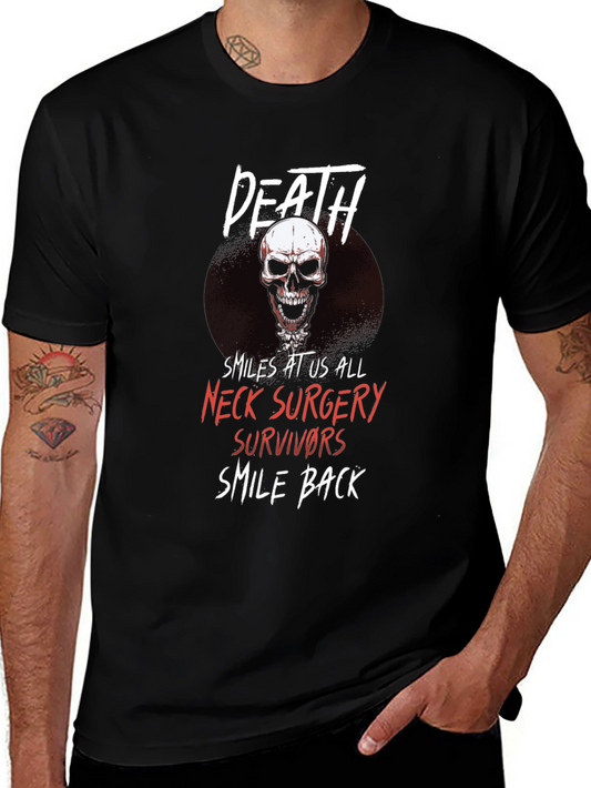 Death Smiles Neck Surgery Survivor Black T-Shirt