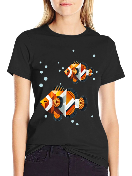 Geometric Fish Graphic Tee - Black Cotton Blend