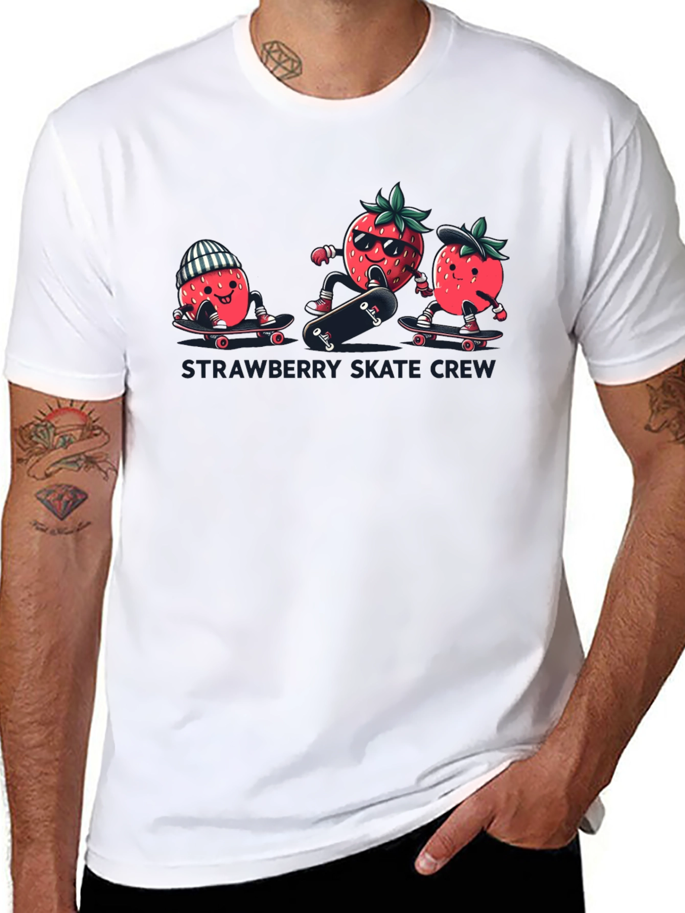 Strawberry Skate Crew T-Shirt - Black Cotton Tee
