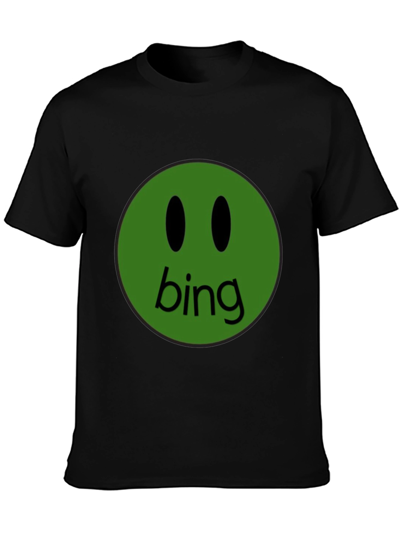 Green Bing Smiley Face Black T-Shirt