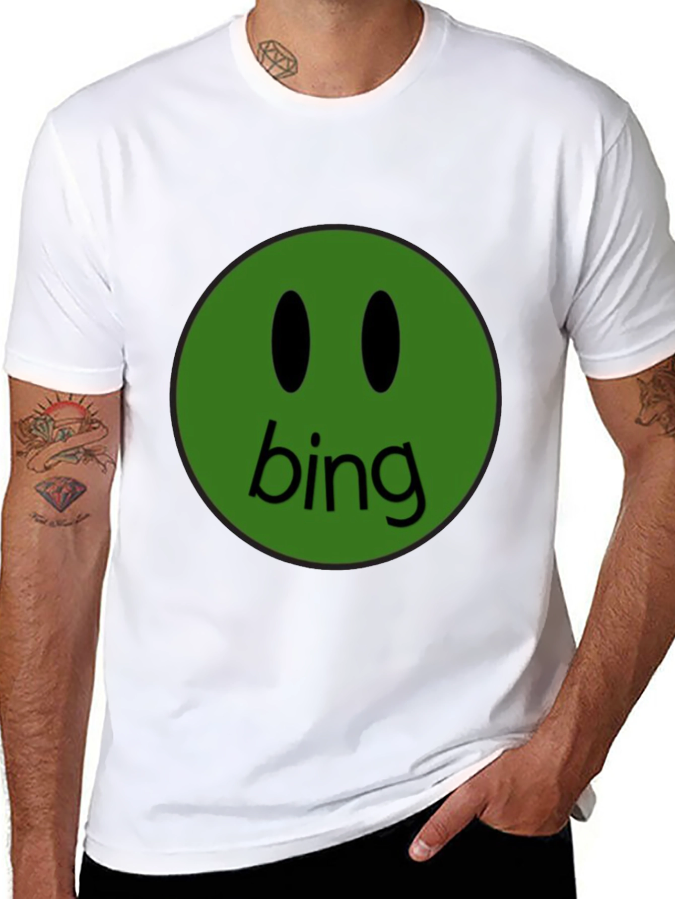Green Bing Smiley Face Black T-Shirt