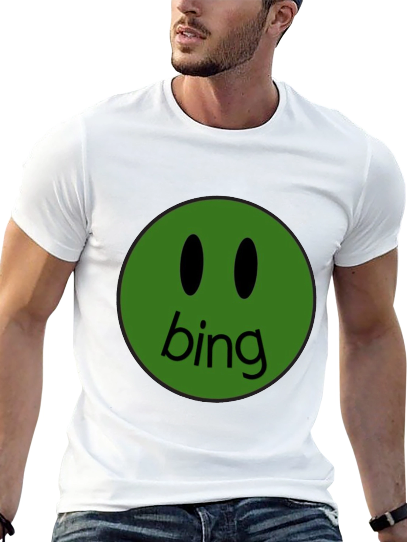 Green Bing Smiley Face Black T-Shirt