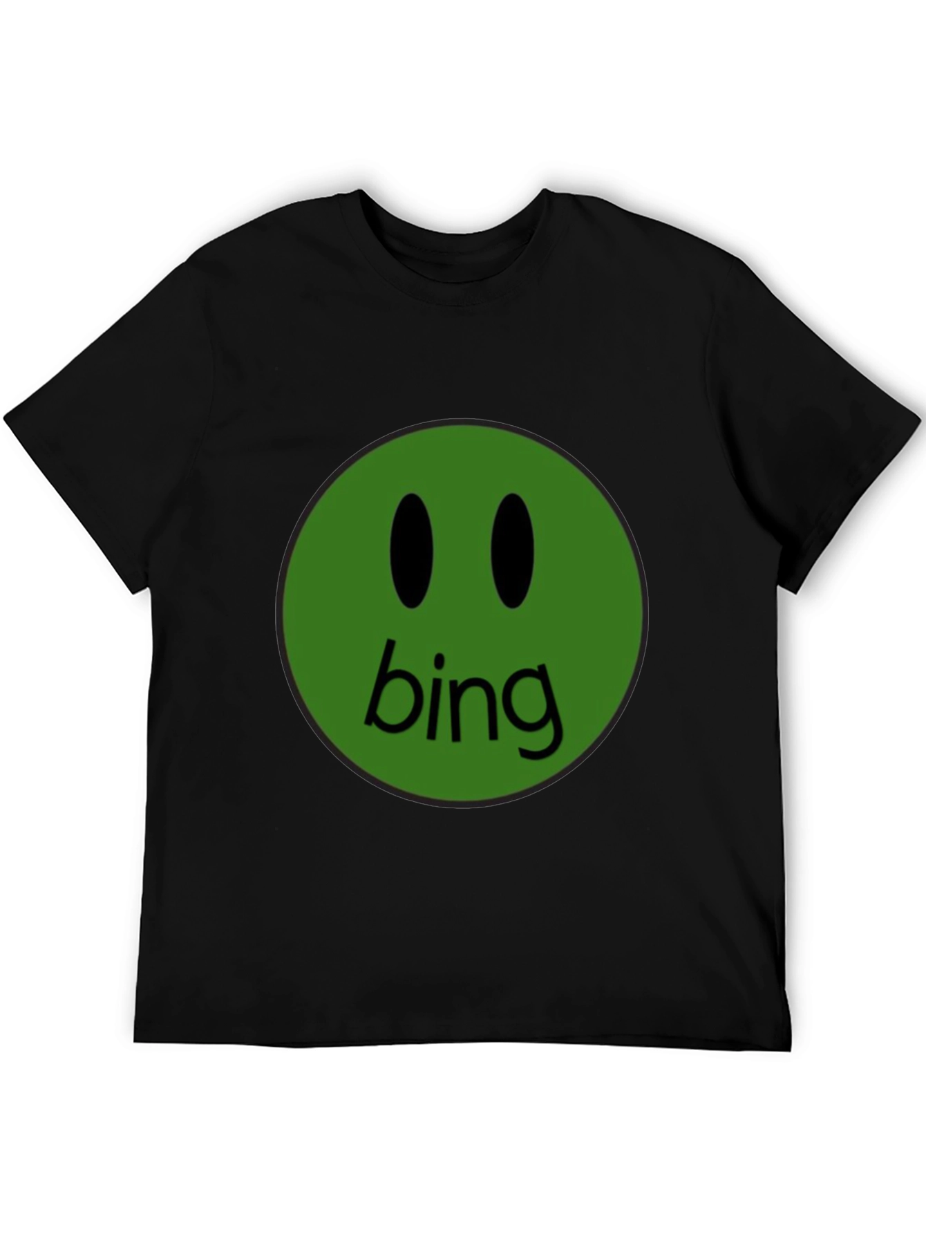 Green Bing Smiley Face Black T-Shirt