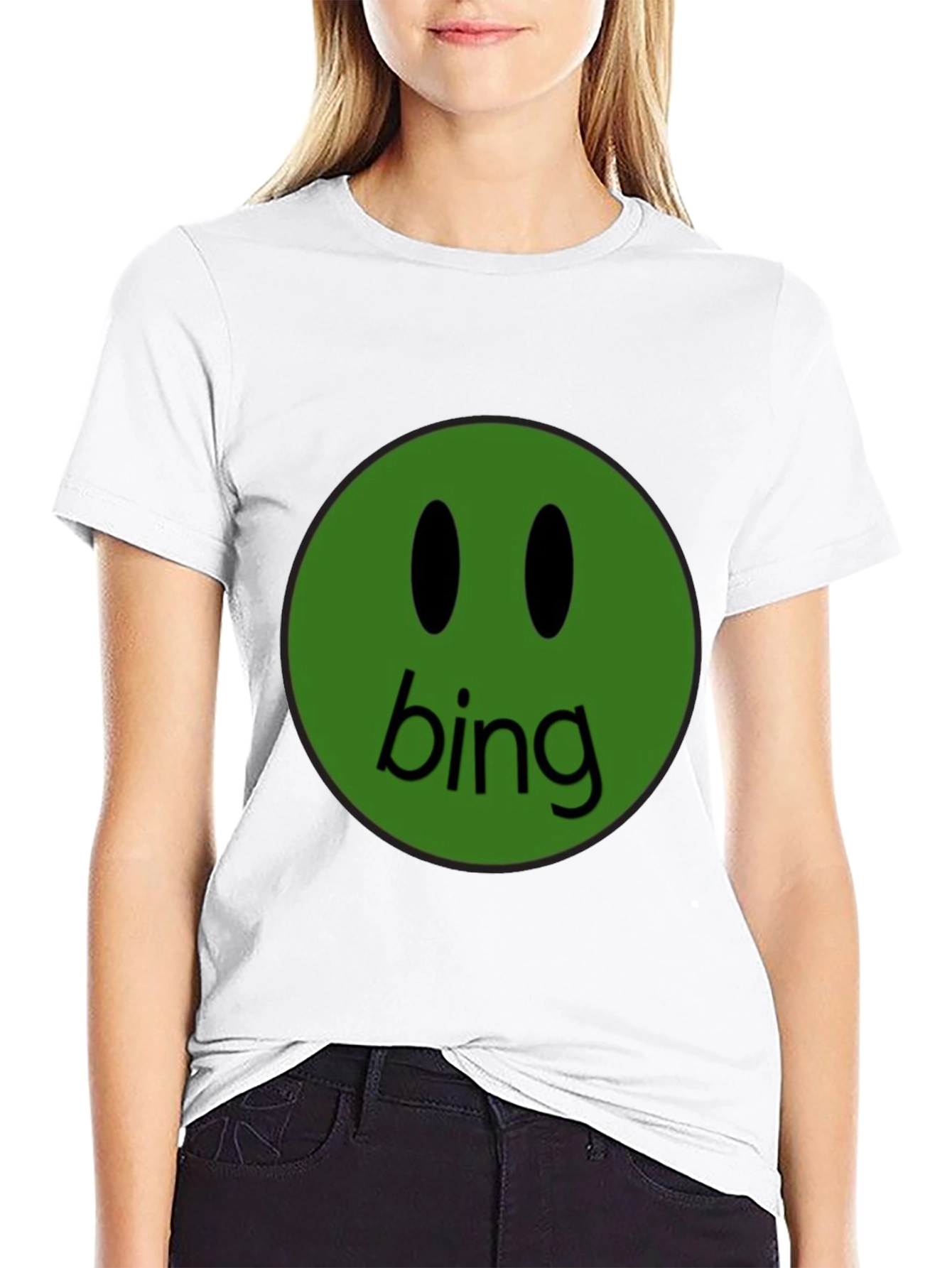 Green Bing Smiley Face Black T-Shirt
