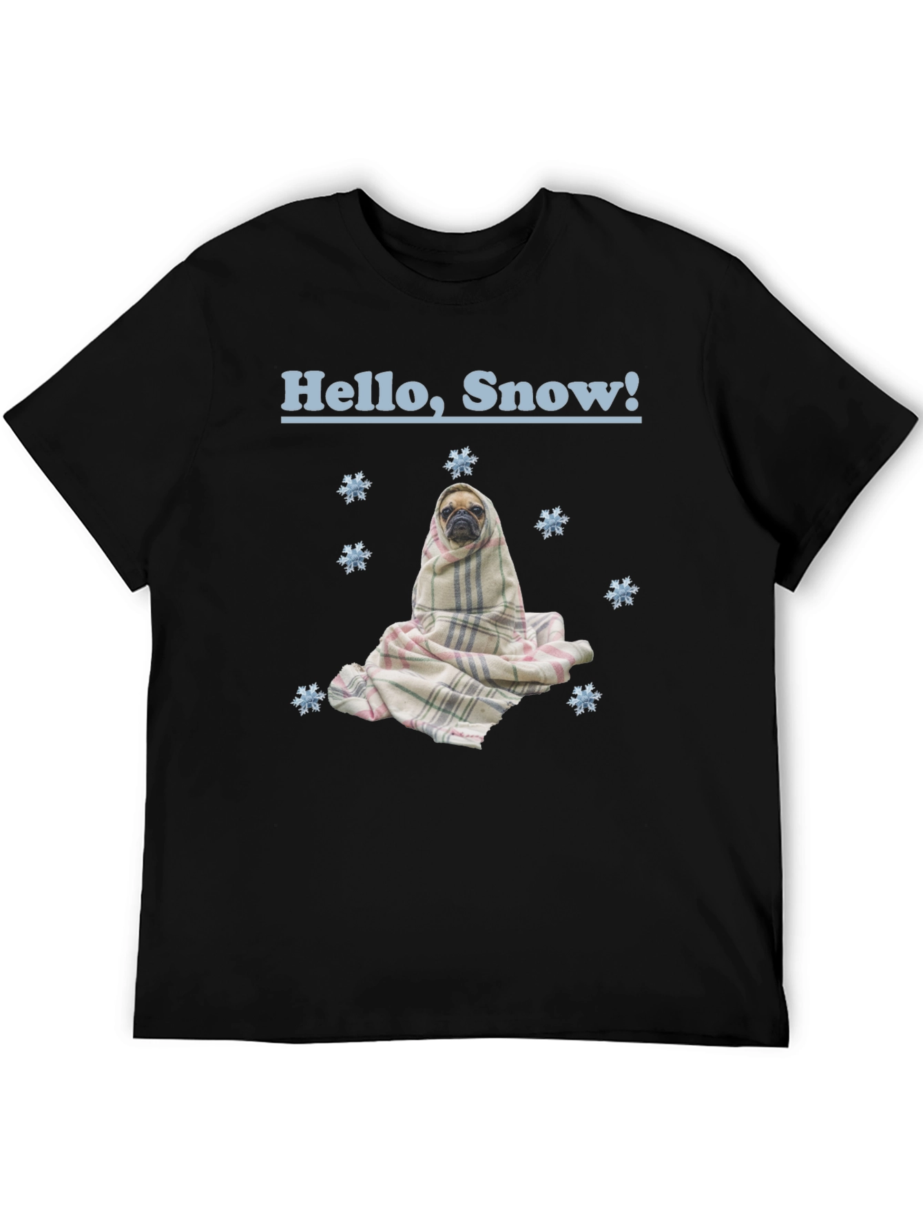 Hello Snow Pug T-Shirt - Cozy Winter Style