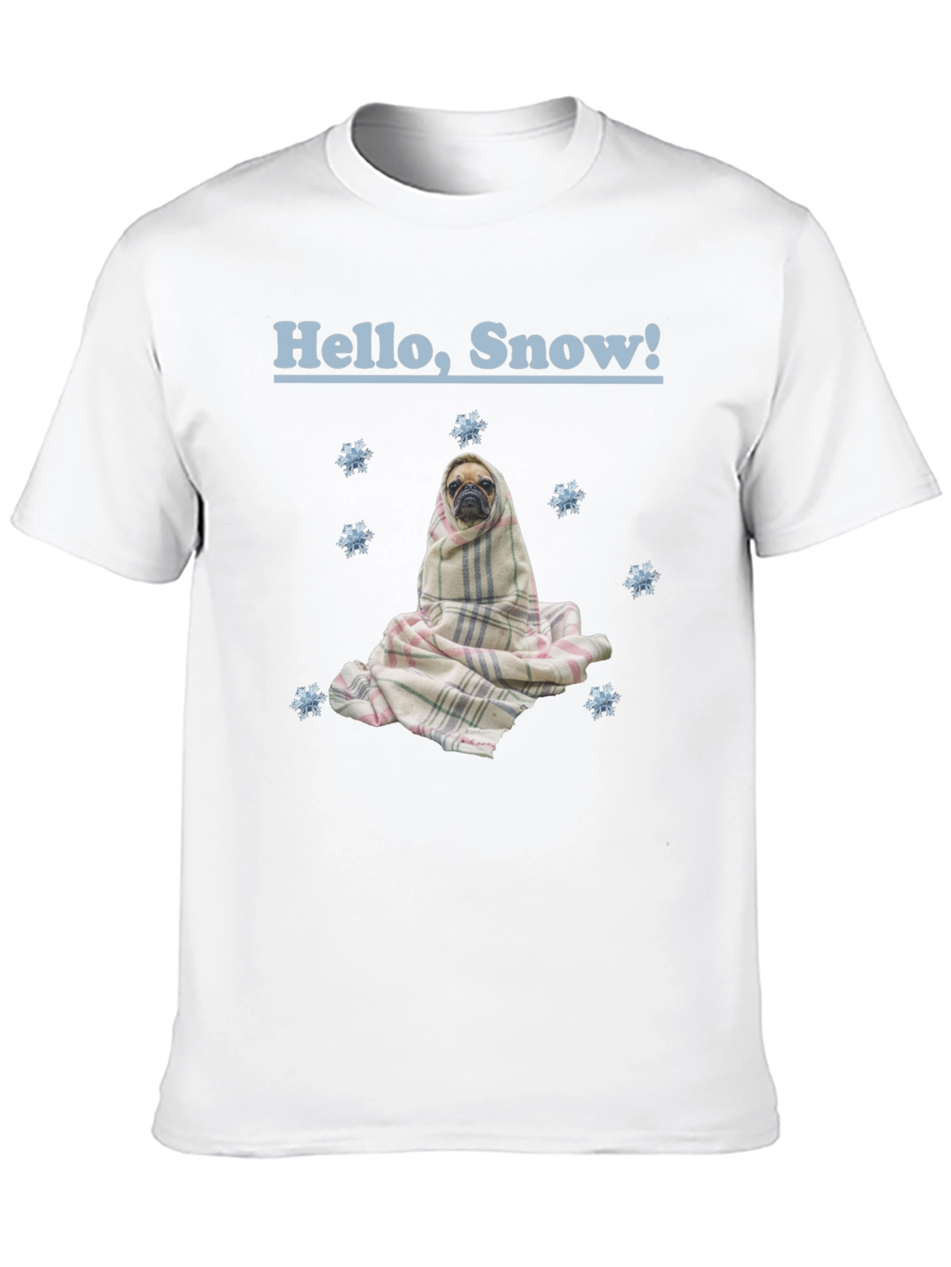 Hello Snow Pug T-Shirt - Cozy Winter Style