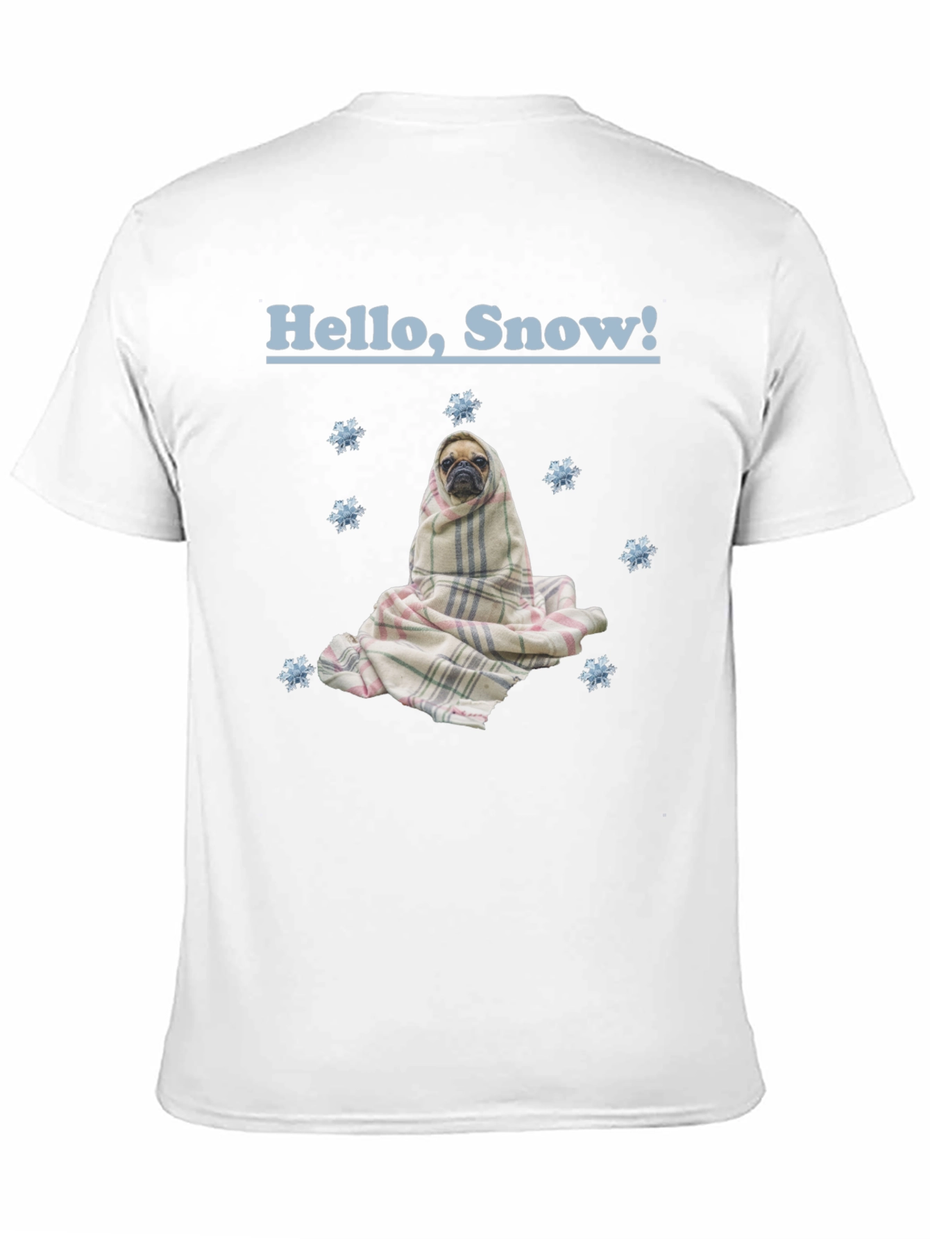 Hello Snow Pug T-Shirt - Cozy Winter Style