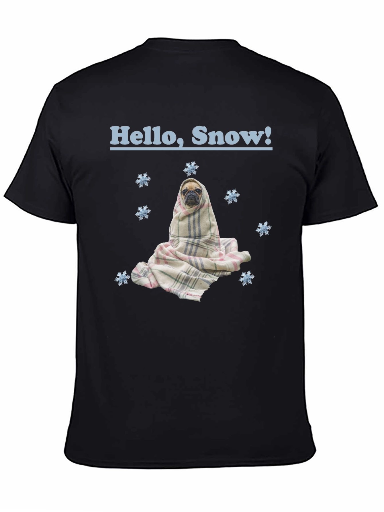 Hello Snow Pug T-Shirt - Cozy Winter Style
