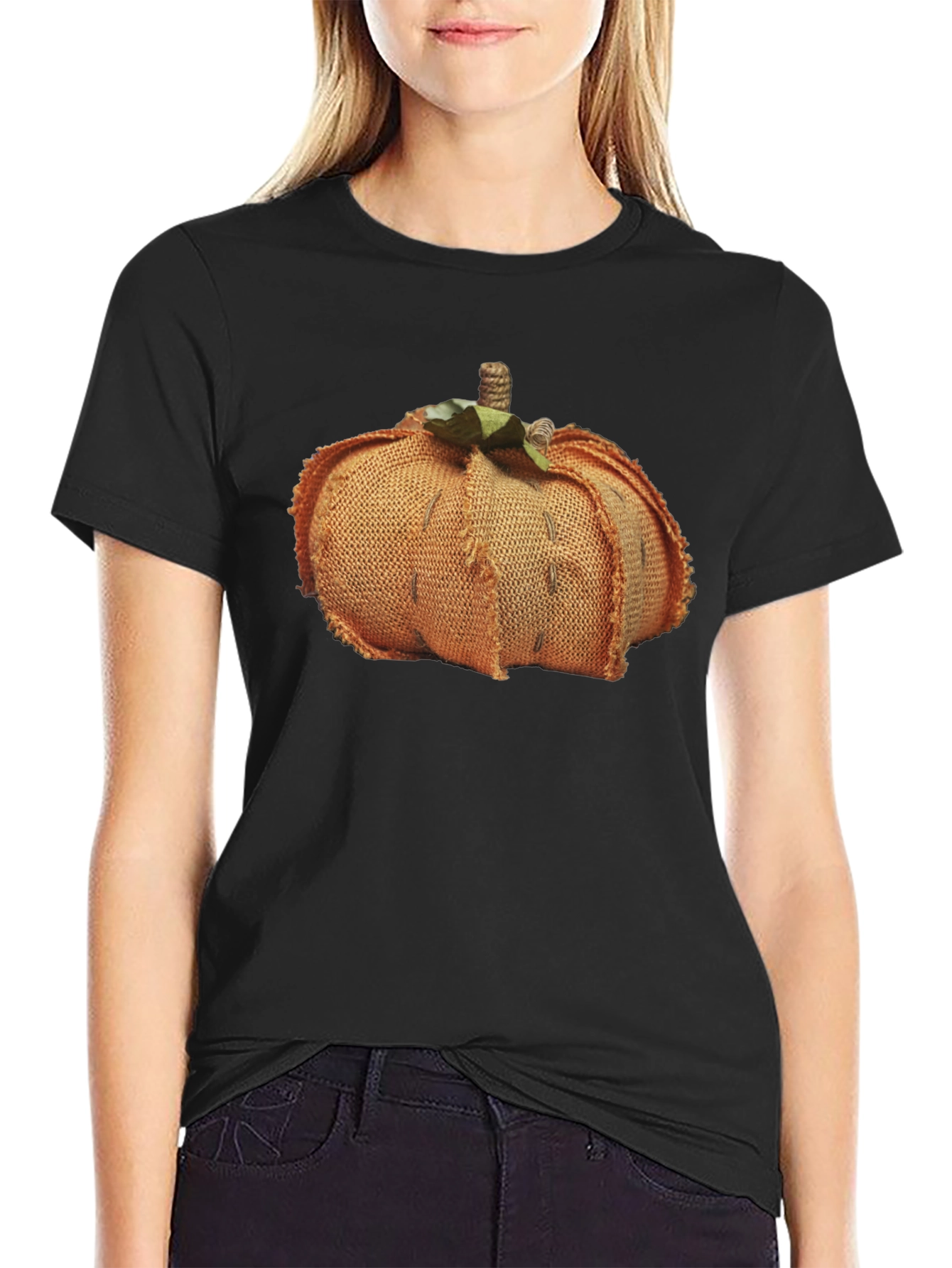 Pumpkin Burlap Graphic Tee - Stylish Fall Fashion