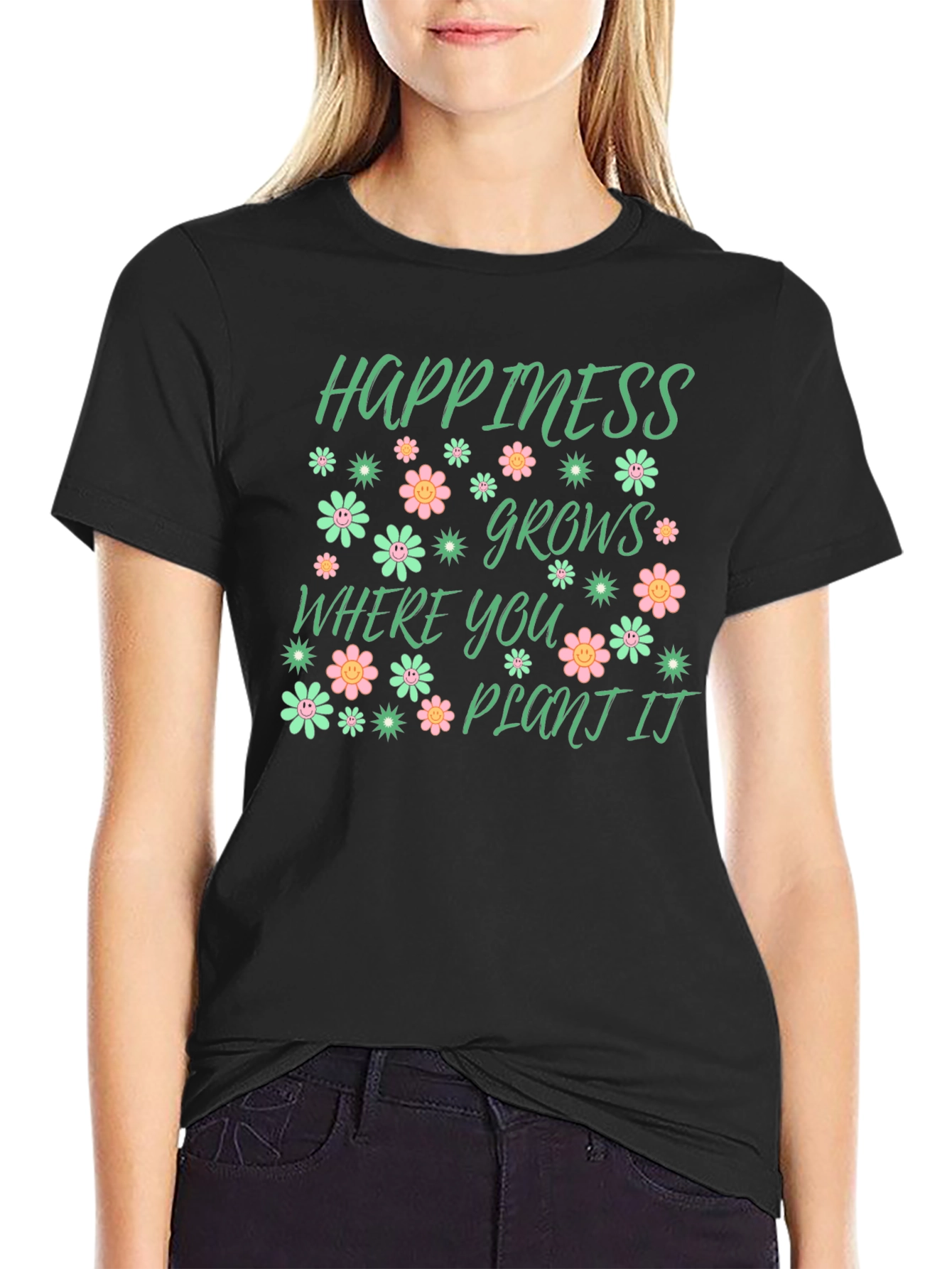 Happiness Grows T-Shirt - Floral Garden Graphic Tee