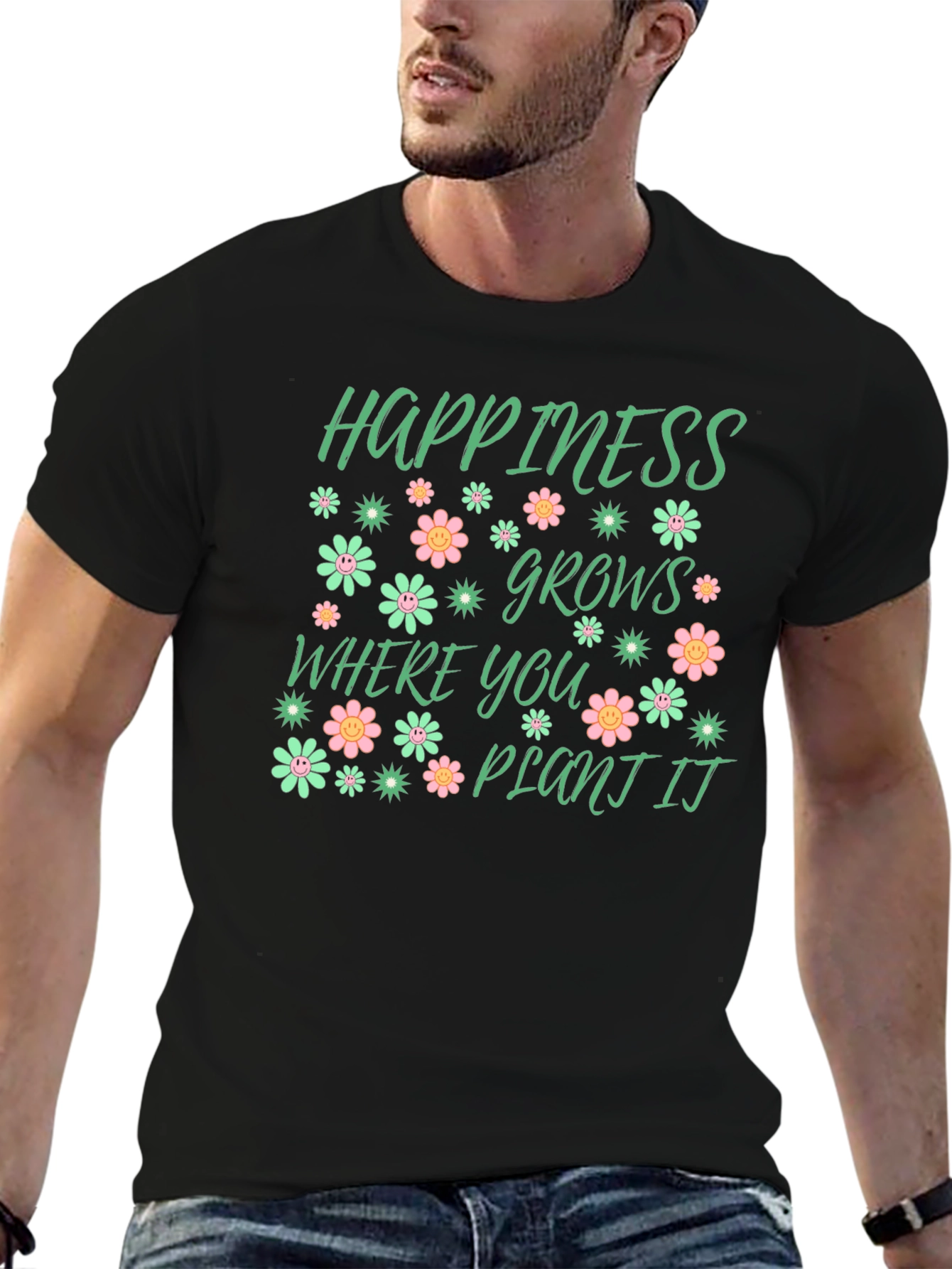 Happiness Grows T-Shirt - Floral Garden Graphic Tee