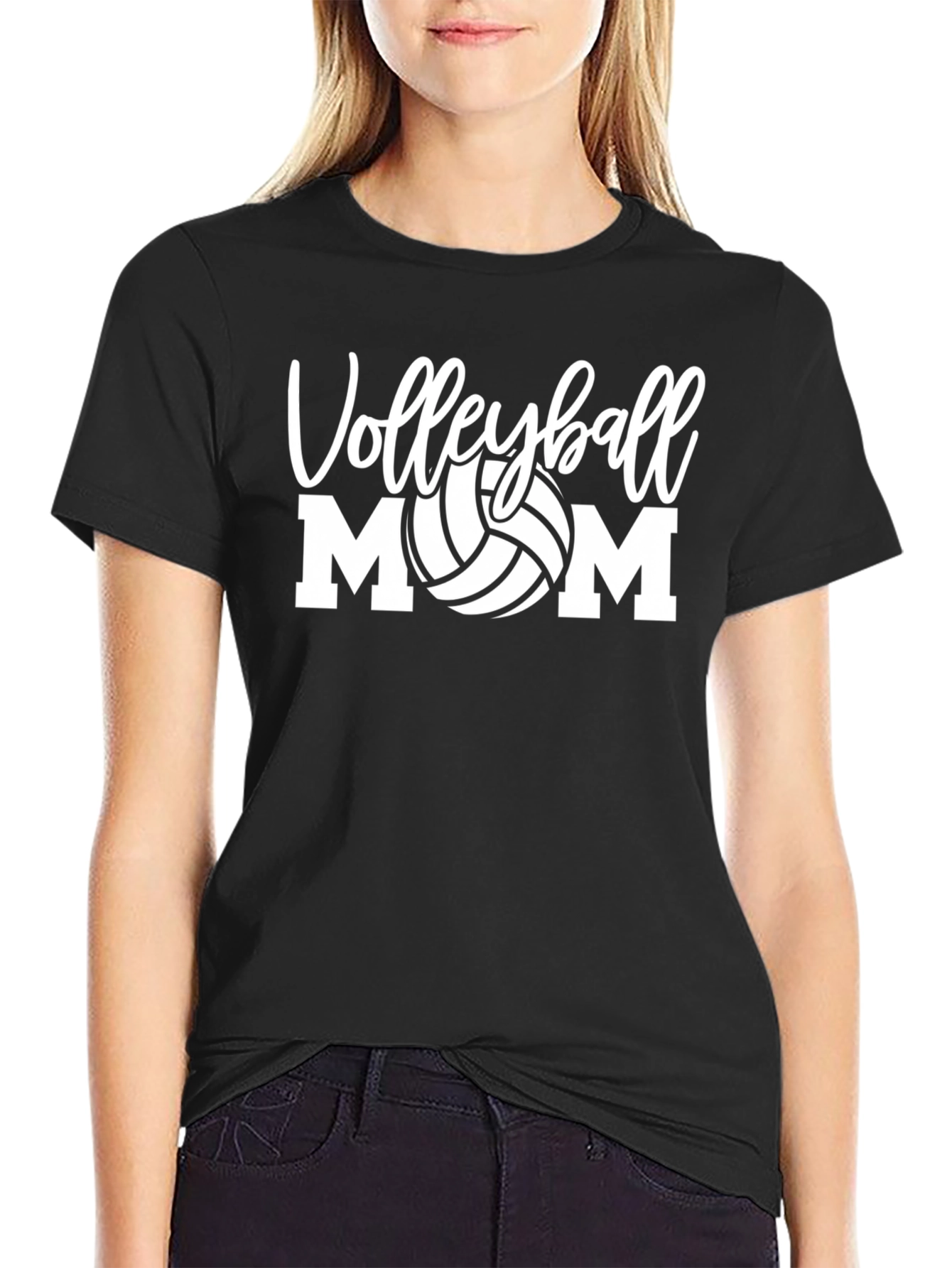 Volleyball Mom Graphic Tee - Black Cotton T-Shirt
