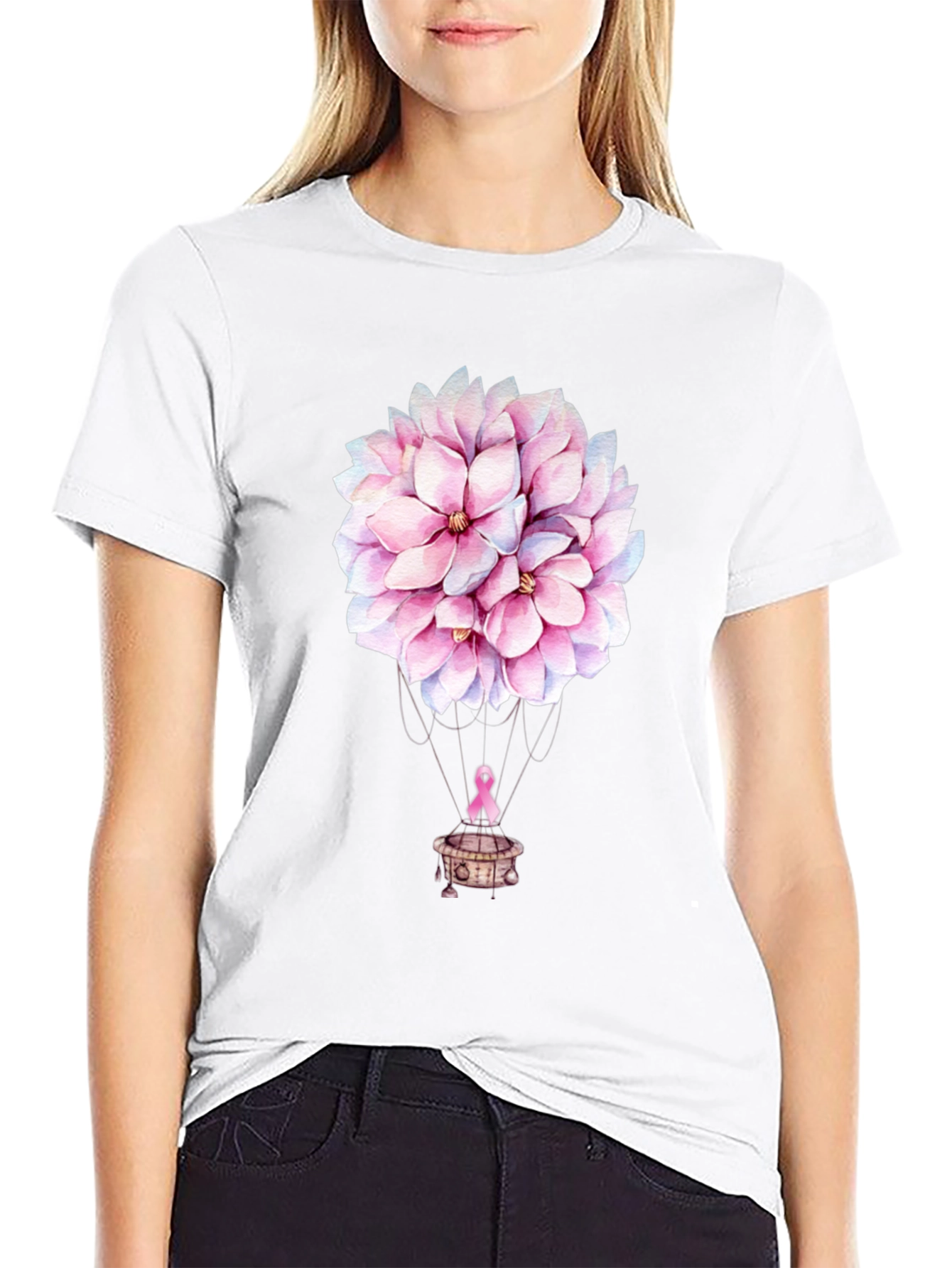 Floral Balloon T-Shirt - Breast Cancer Awareness Tee