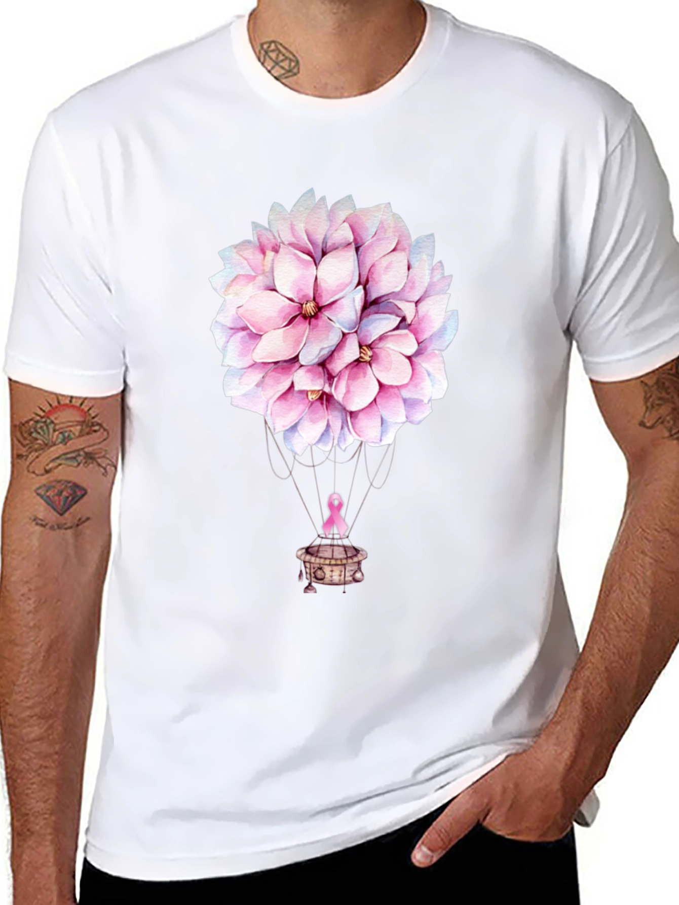 Floral Balloon T-Shirt - Breast Cancer Awareness Tee