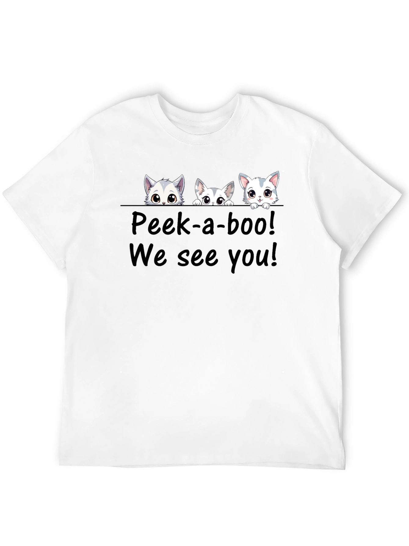 Cute Cat Peek-a-boo Graphic T-Shirt