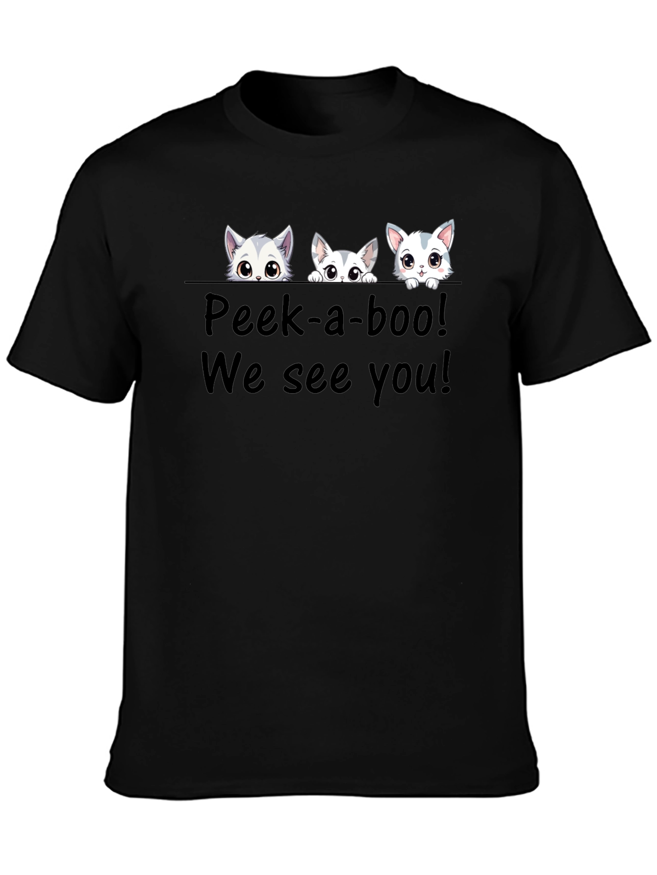 Cute Cat Peek-a-boo Graphic T-Shirt
