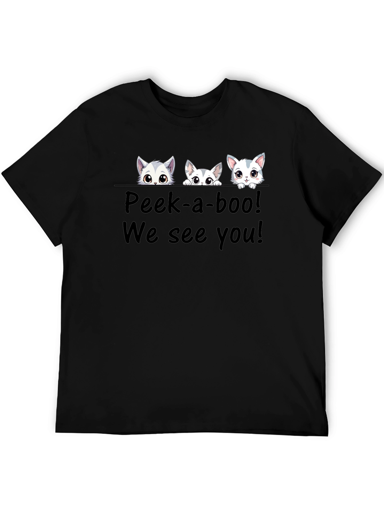 Cute Cat Peek-a-boo Graphic T-Shirt