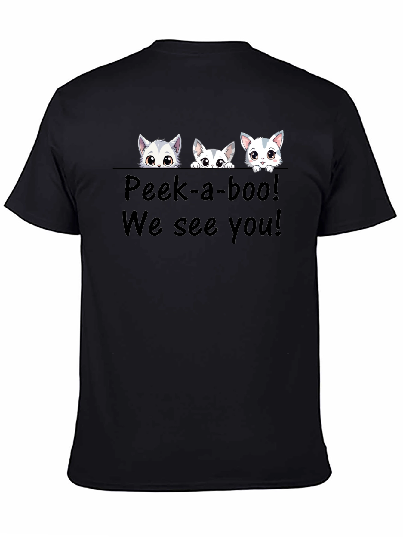 Cute Cat Peek-a-boo Graphic T-Shirt