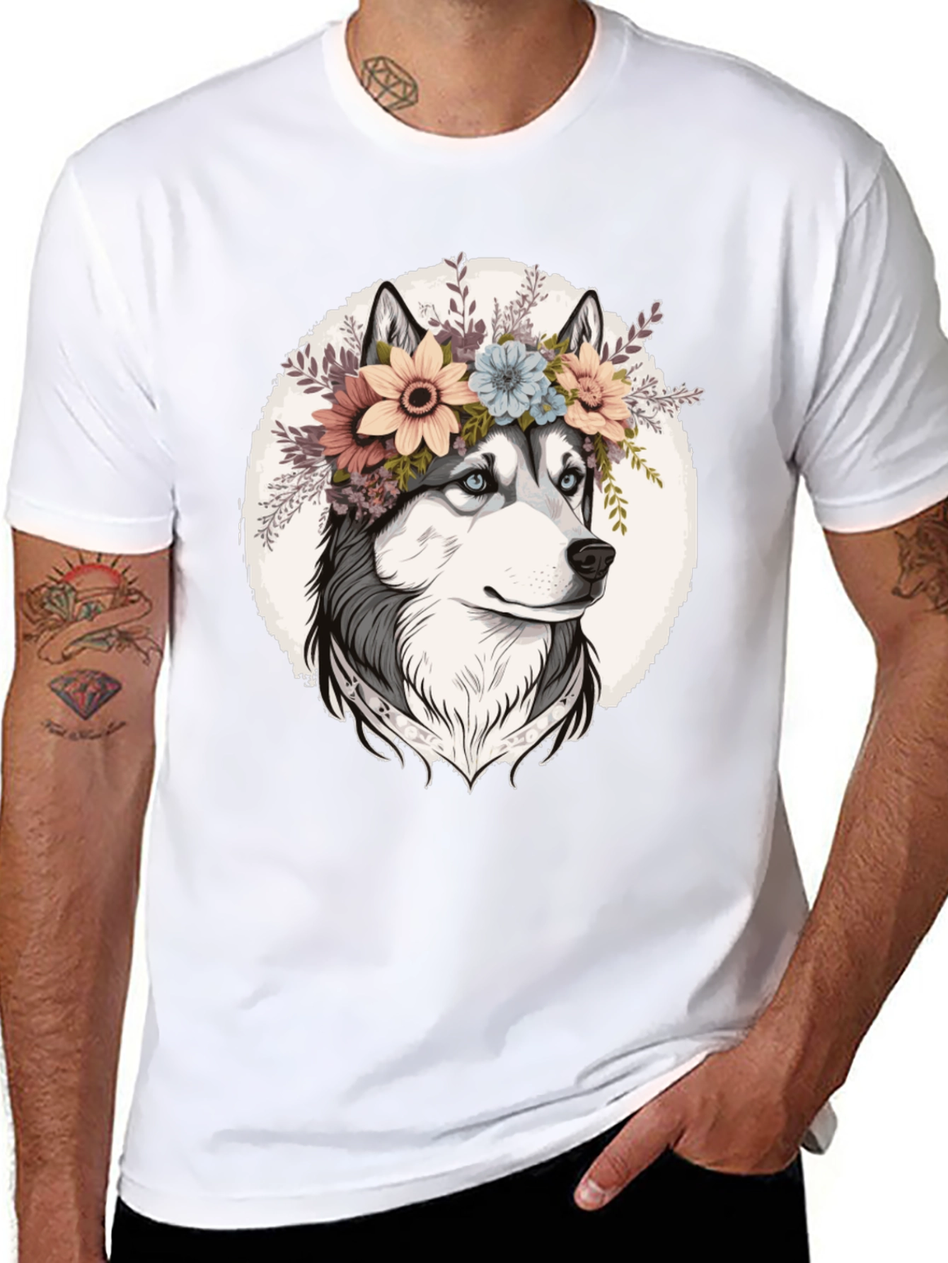 Floral Husky Graphic Tee - Unisex Black T-Shirt
