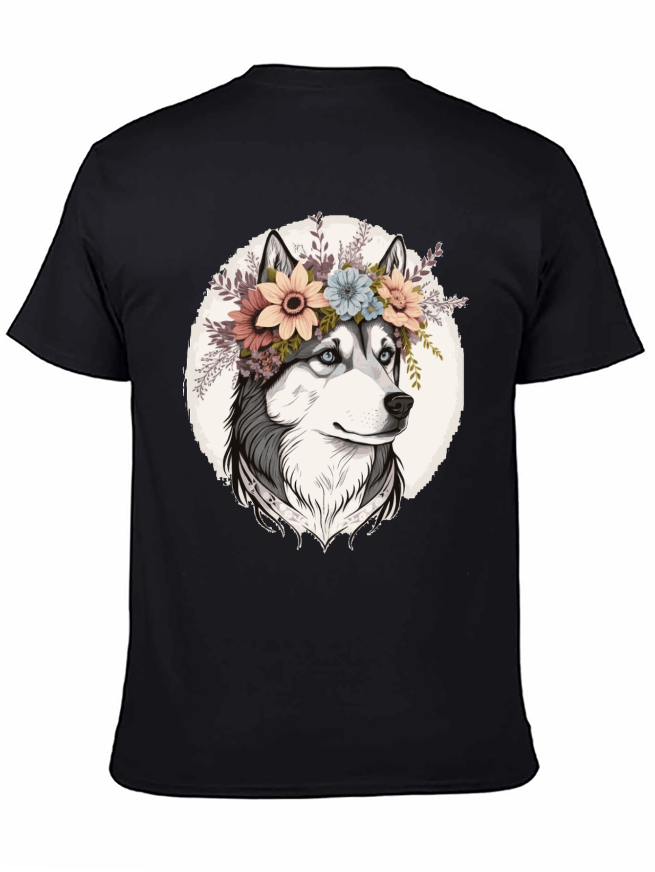 Floral Husky Graphic Tee - Unisex Black T-Shirt