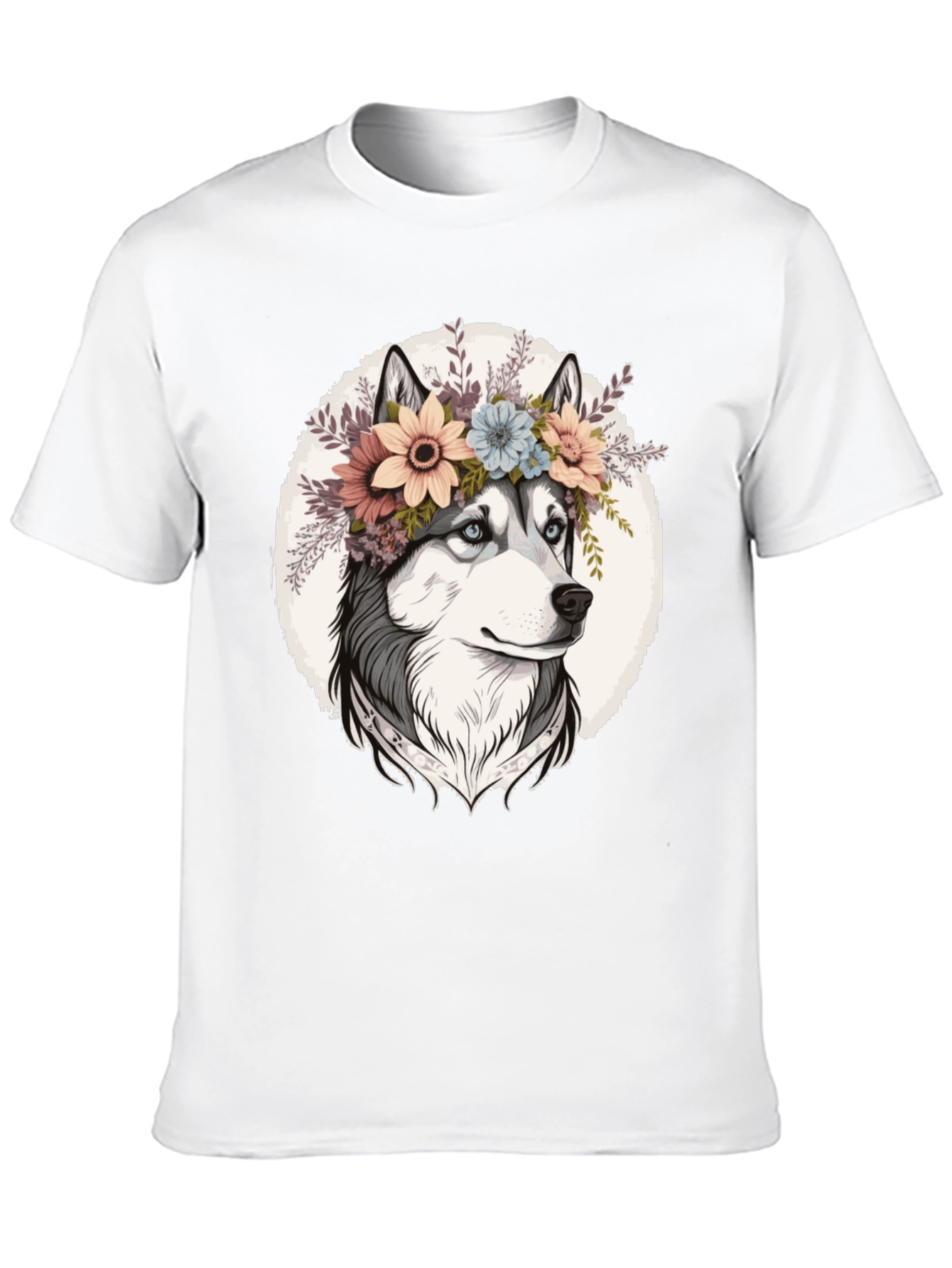 Floral Husky Graphic Tee - Unisex Black T-Shirt