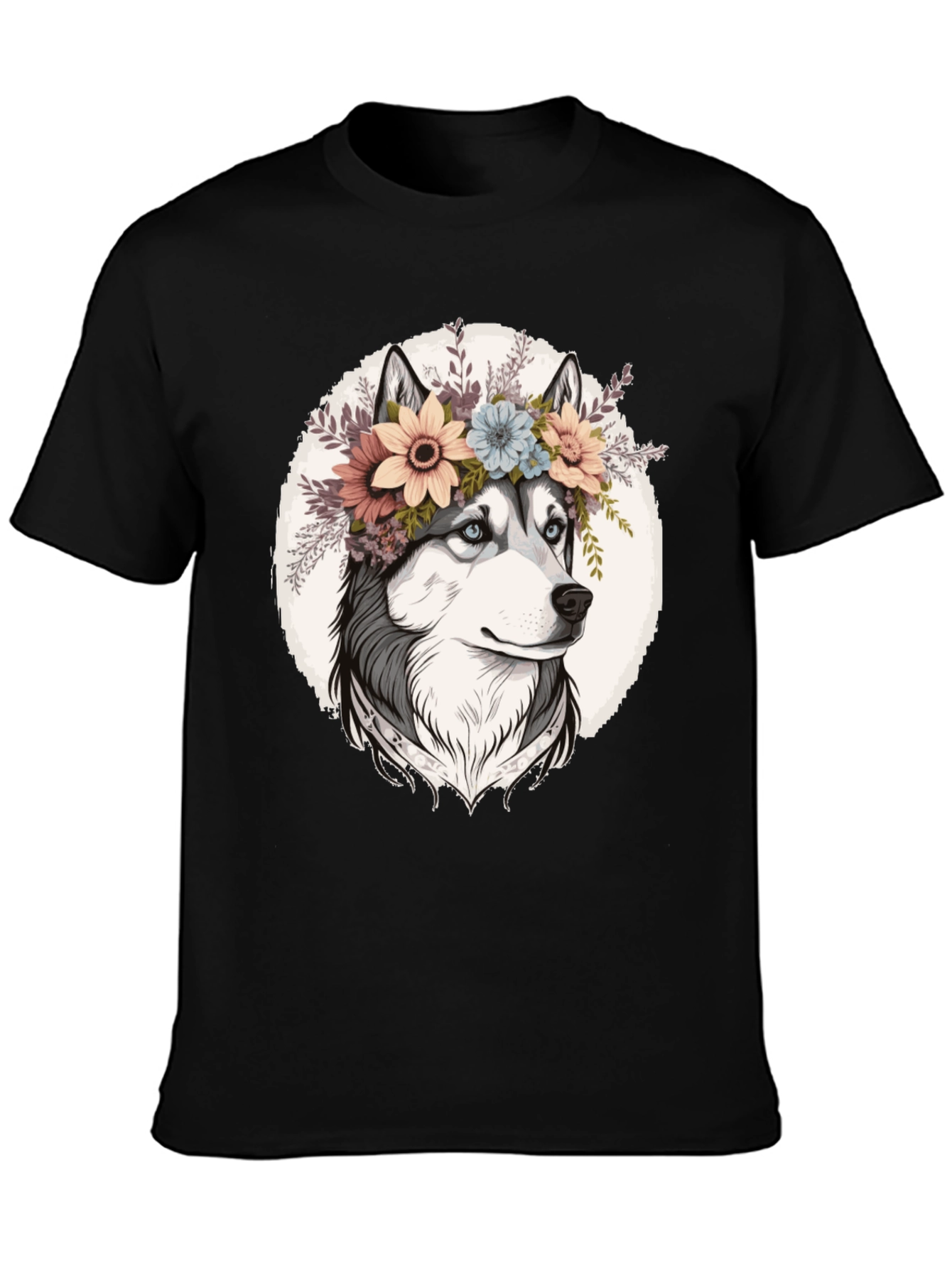 Floral Husky Graphic Tee - Unisex Black T-Shirt