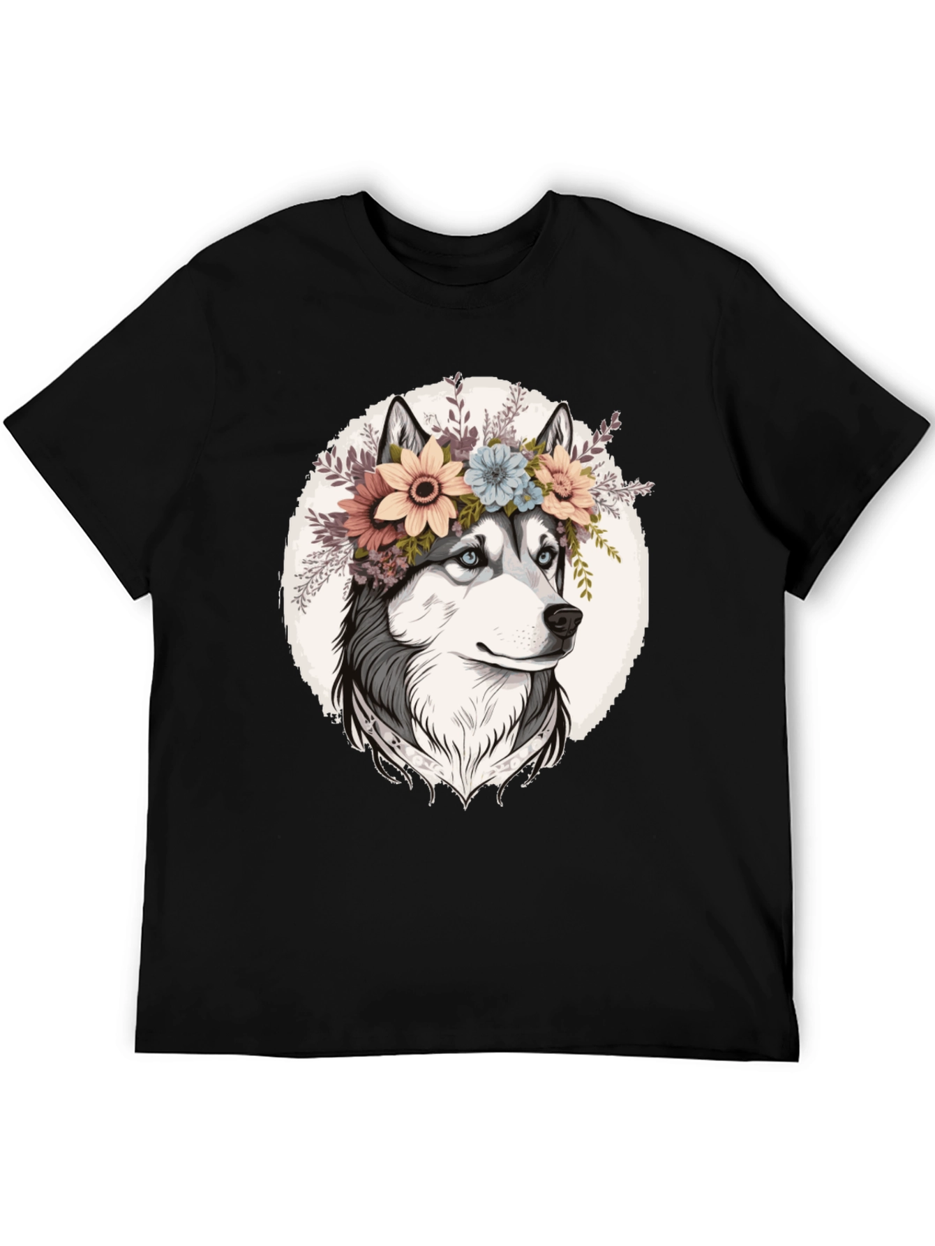 Floral Husky Graphic Tee - Unisex Black T-Shirt