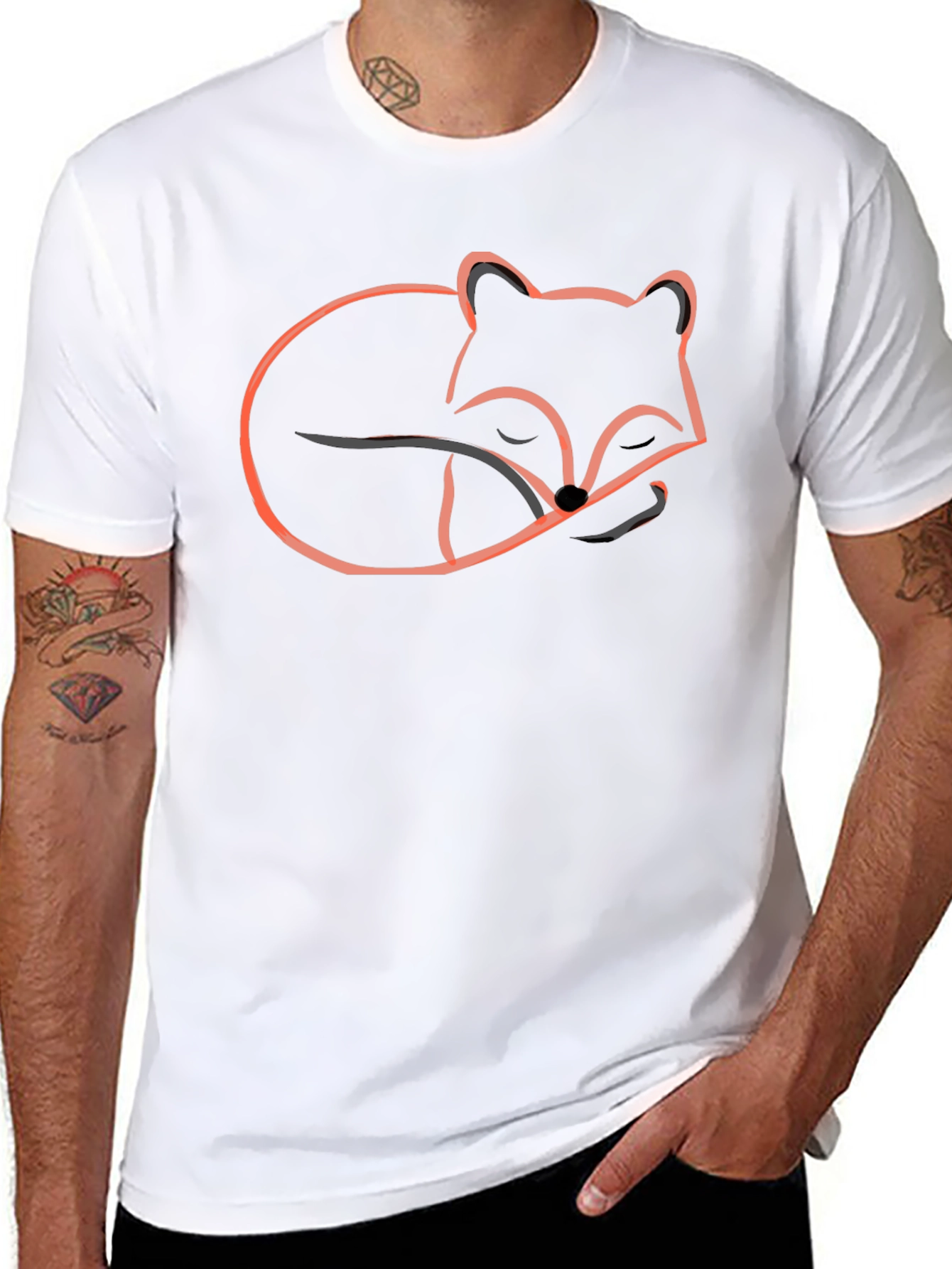 Sleeping Fox Graphic Tee - Black Cotton Comfort