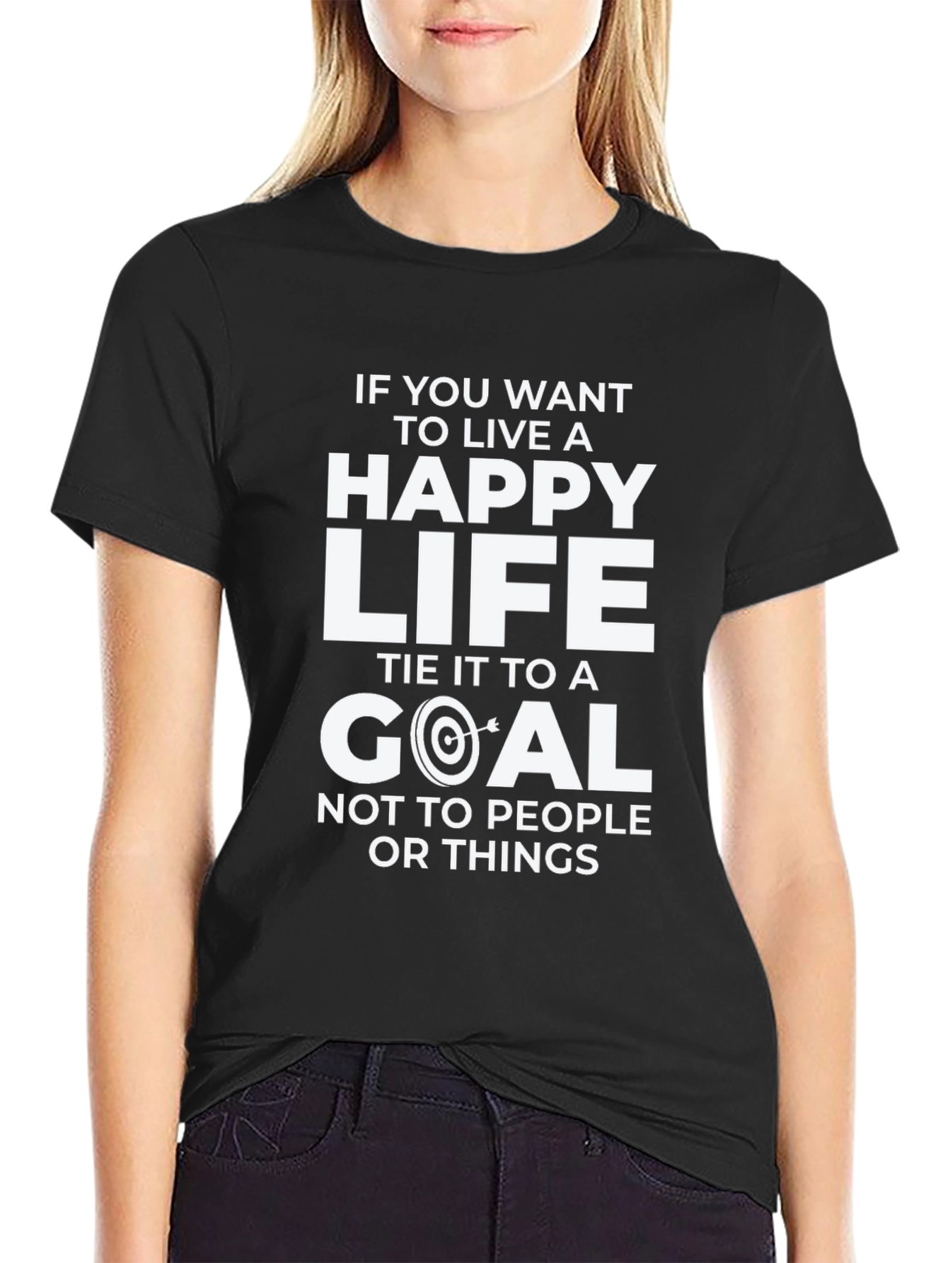 Happy Life Goal Black T-Shirt