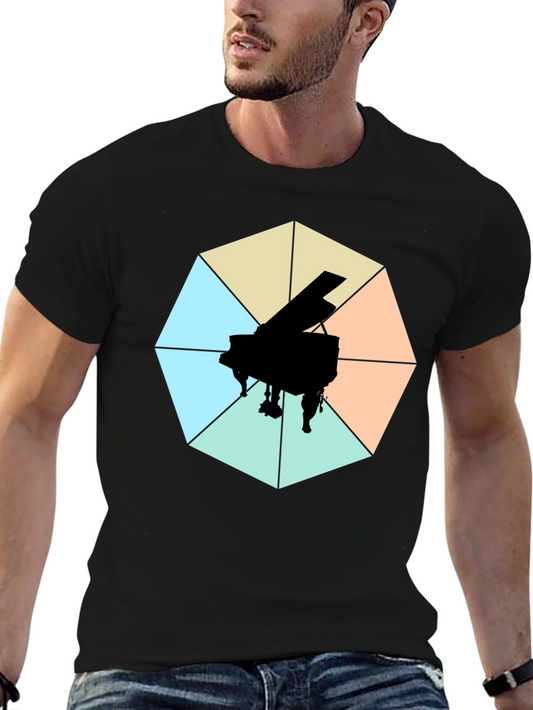 Geometric Piano Graphic Tee - Modern Musical Style