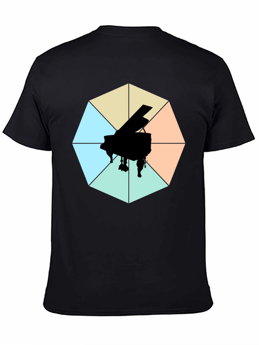 Geometric Piano Graphic Tee - Modern Musical Style
