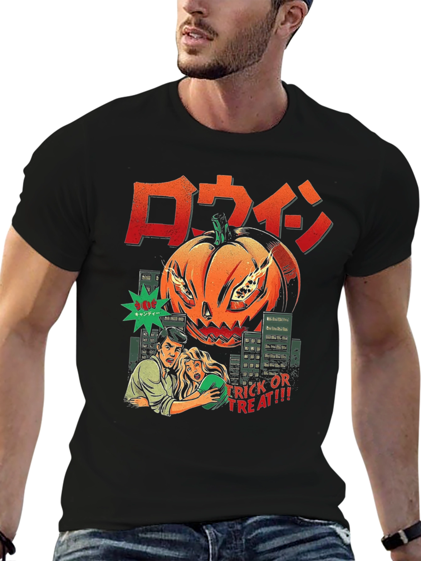 Halloween Pumpkin Monster Comic T-Shirt
