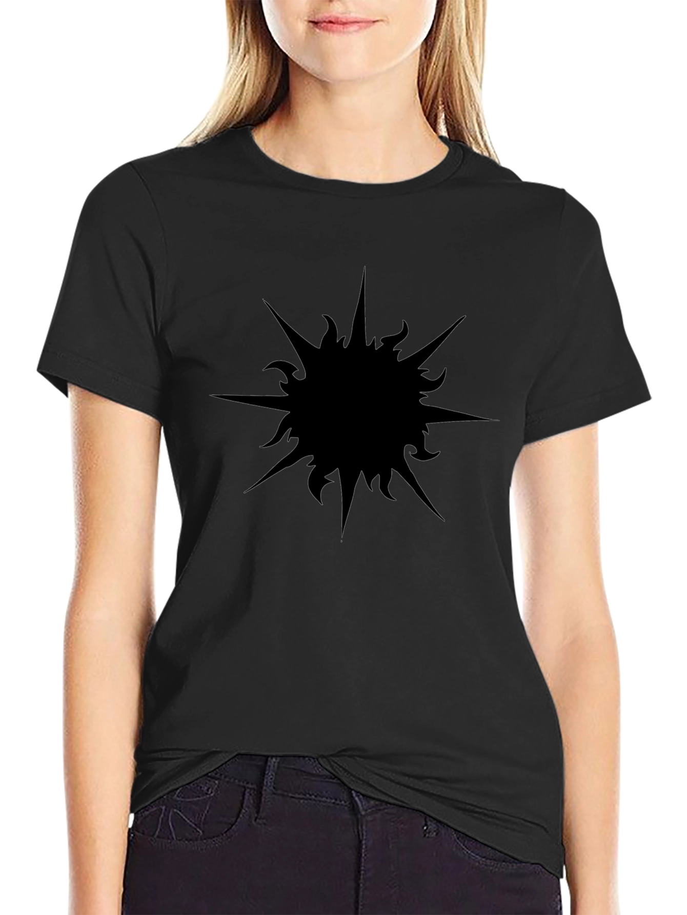 Mens Black Graphic T-Shirt - Abstract Sun Design