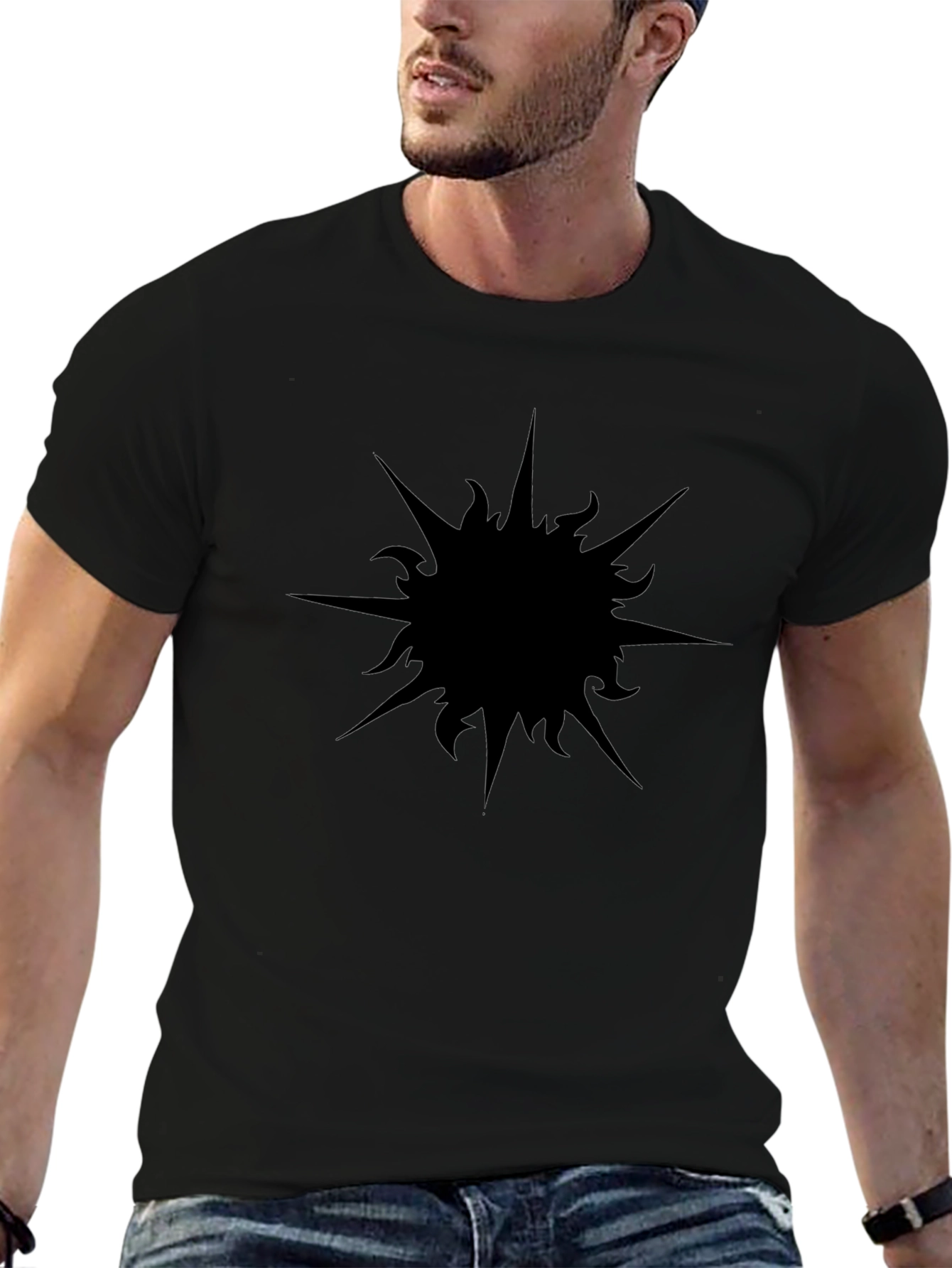 Mens Black Graphic T-Shirt - Abstract Sun Design