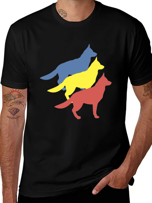 Mens Graphic Tee: Three Colorful Dogs