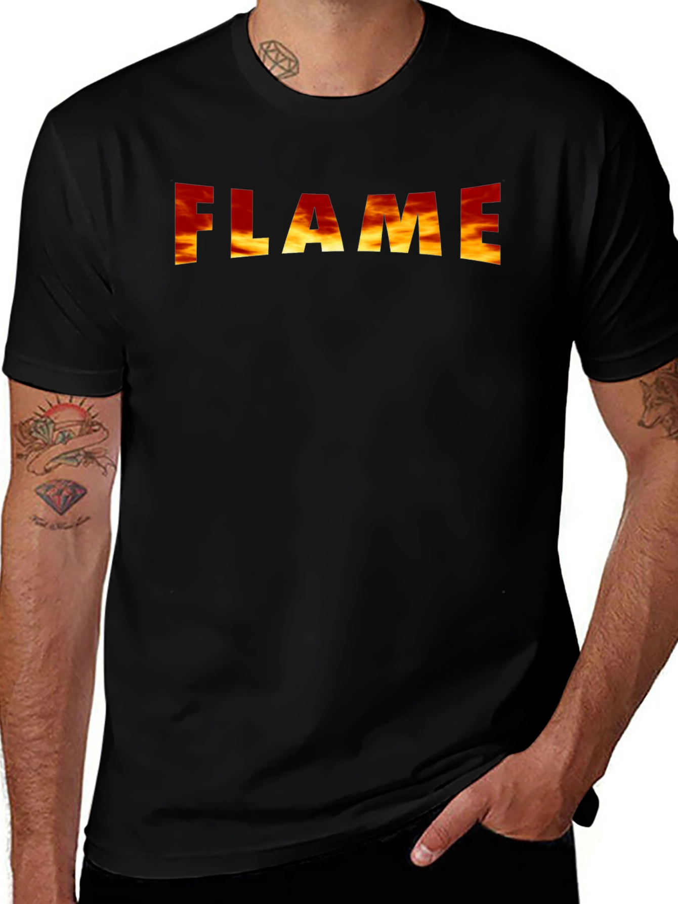 Flame Graphic Print Black T-Shirt