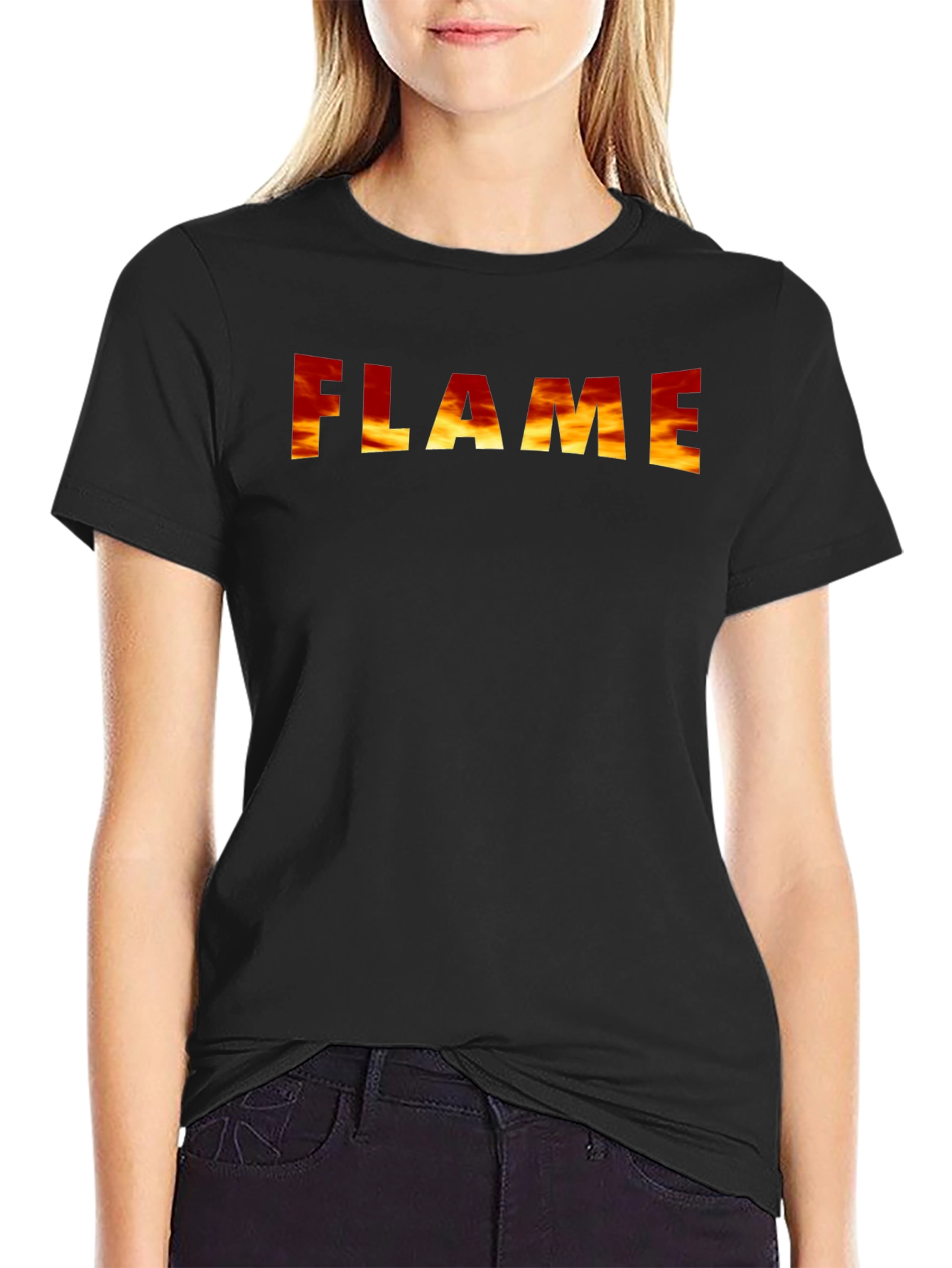 Flame Graphic Print Black T-Shirt