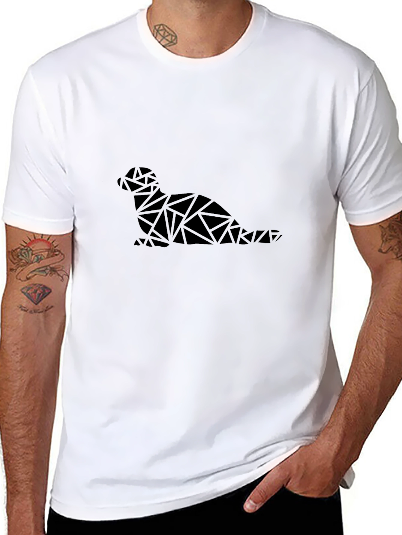 Geometric Seal Graphic Black T-Shirt