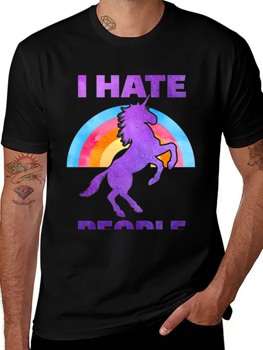 I Hate People Unicorn Rainbow Graphic T-Shirt