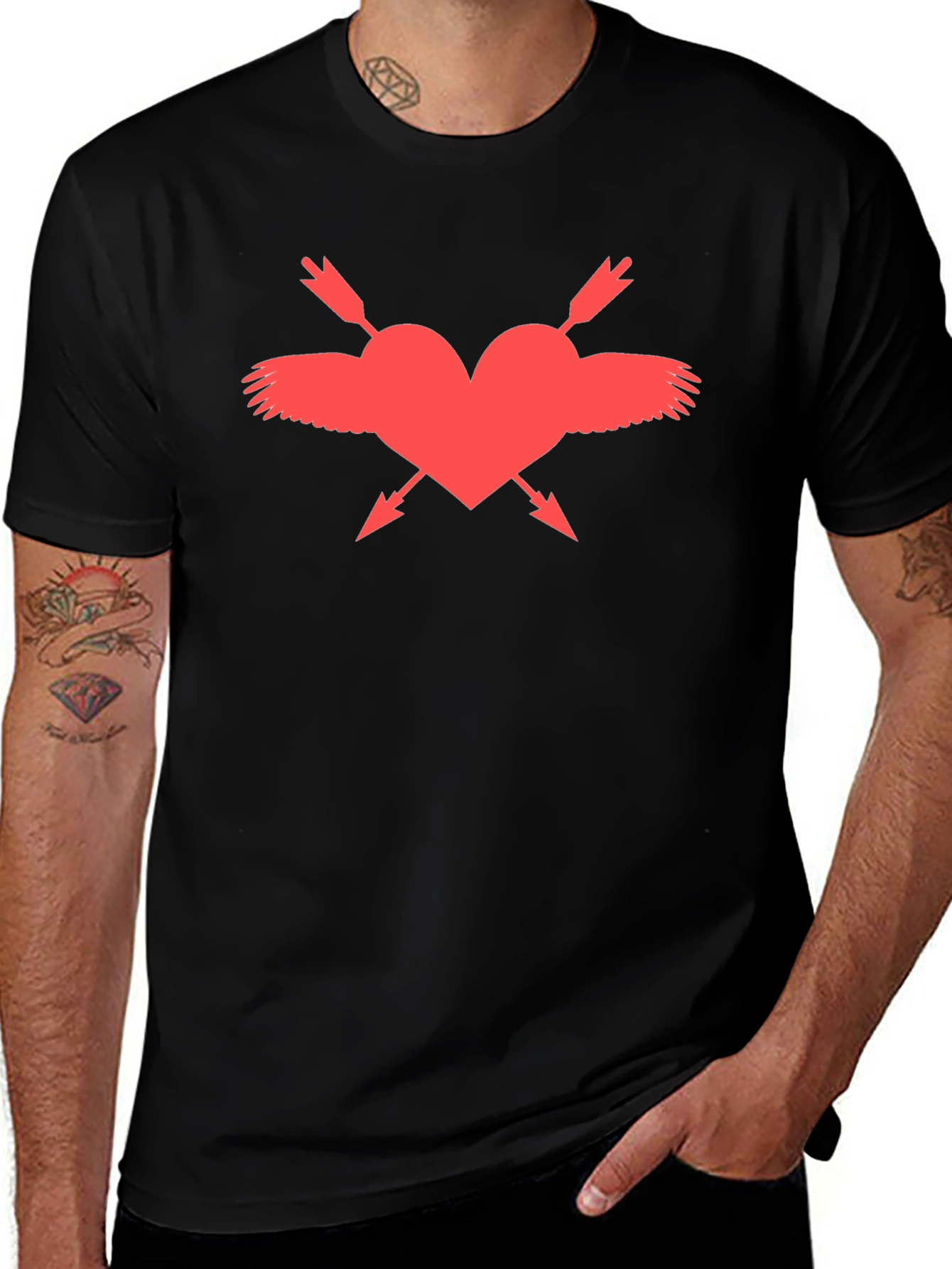 Heart Wings & Arrows Tee - Black Graphic T-Shirt