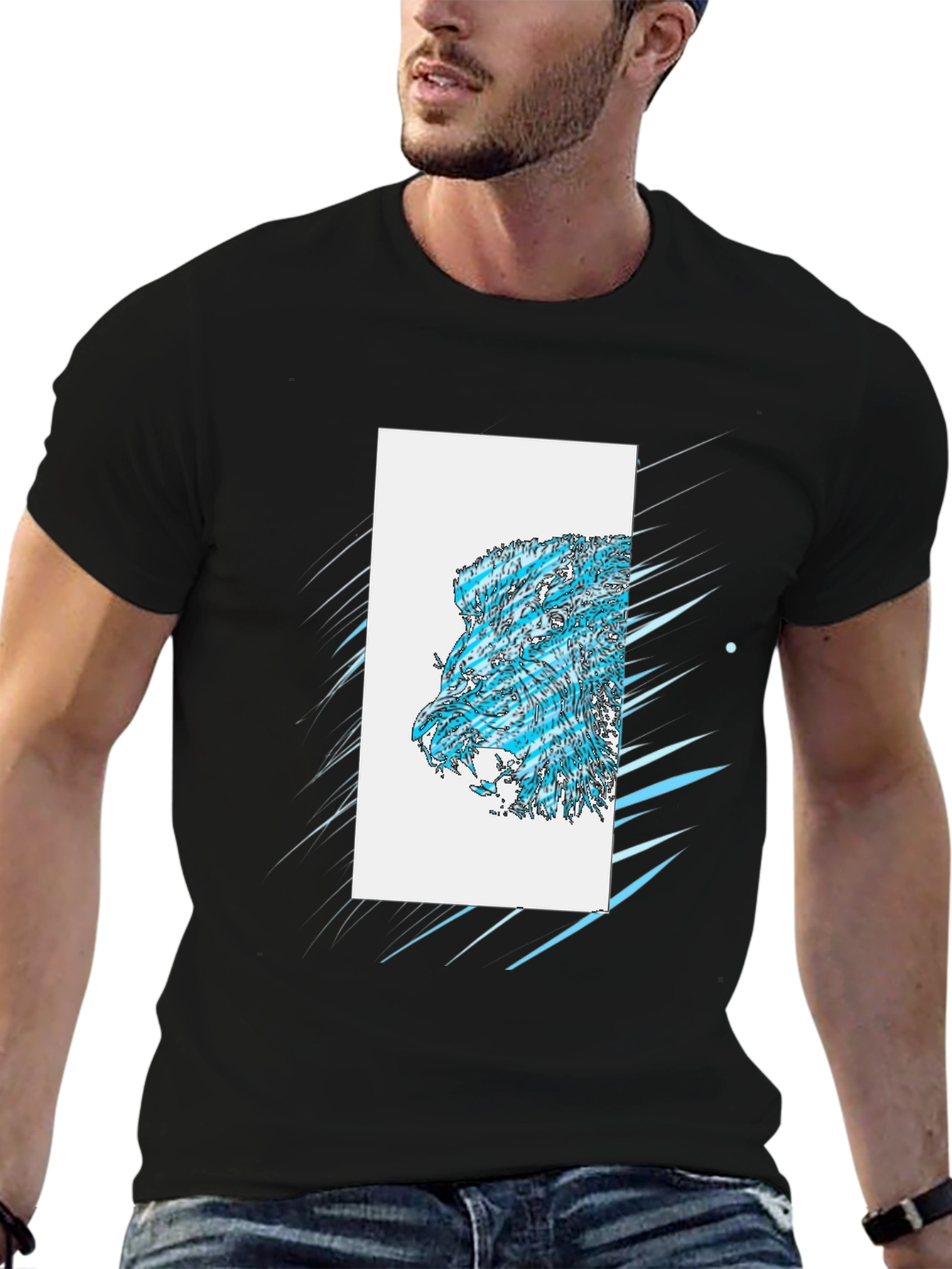Abstract Lion Graphic Black T-Shirt