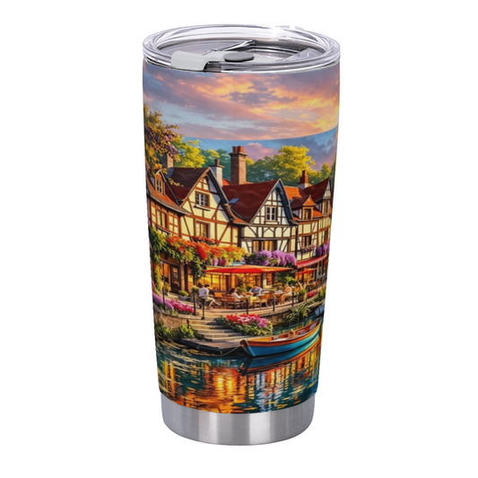 Golden Hour Half-Timber Riverside Village 20oz Travel Cup