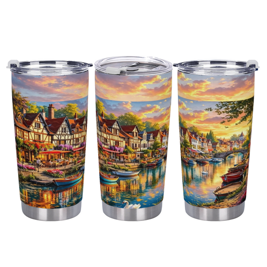 Golden Hour Half-Timber Riverside Village 20oz Travel Cup