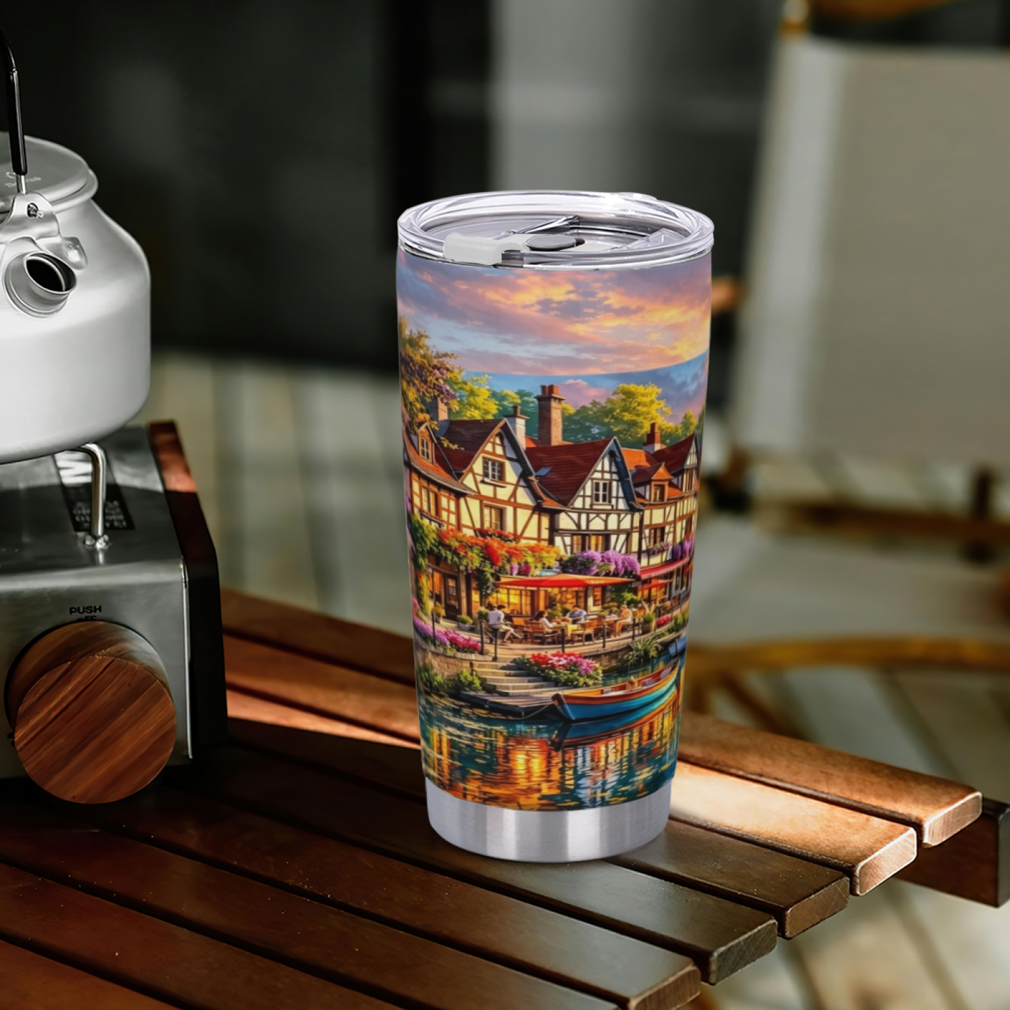 Golden Hour Half-Timber Riverside Village 20oz Travel Cup
