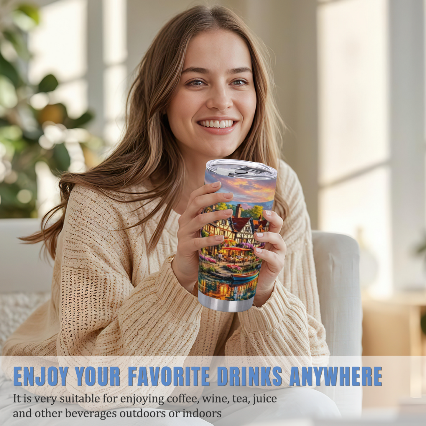 Golden Hour Half-Timber Riverside Village 20oz Travel Cup