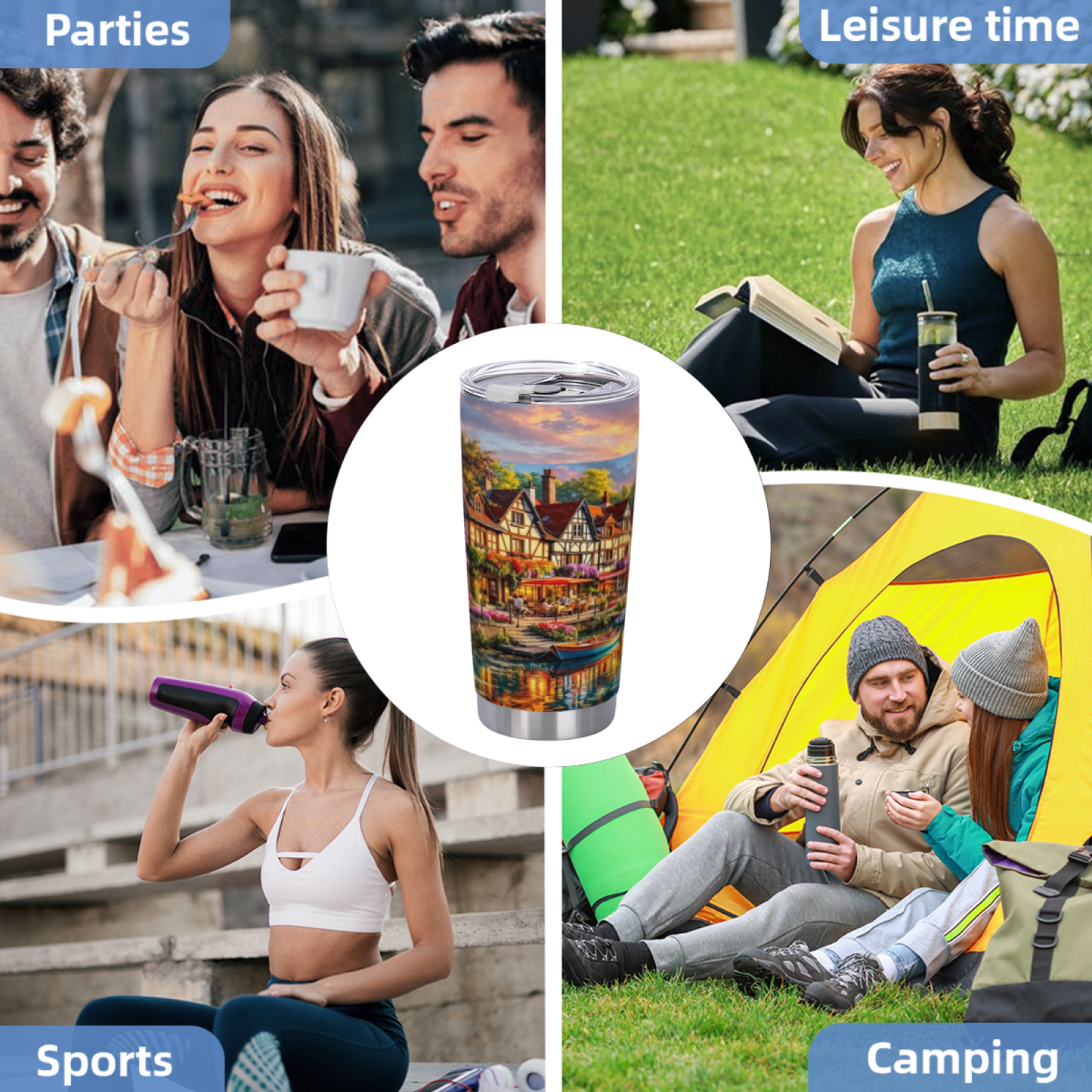 Golden Hour Half-Timber Riverside Village 20oz Travel Cup