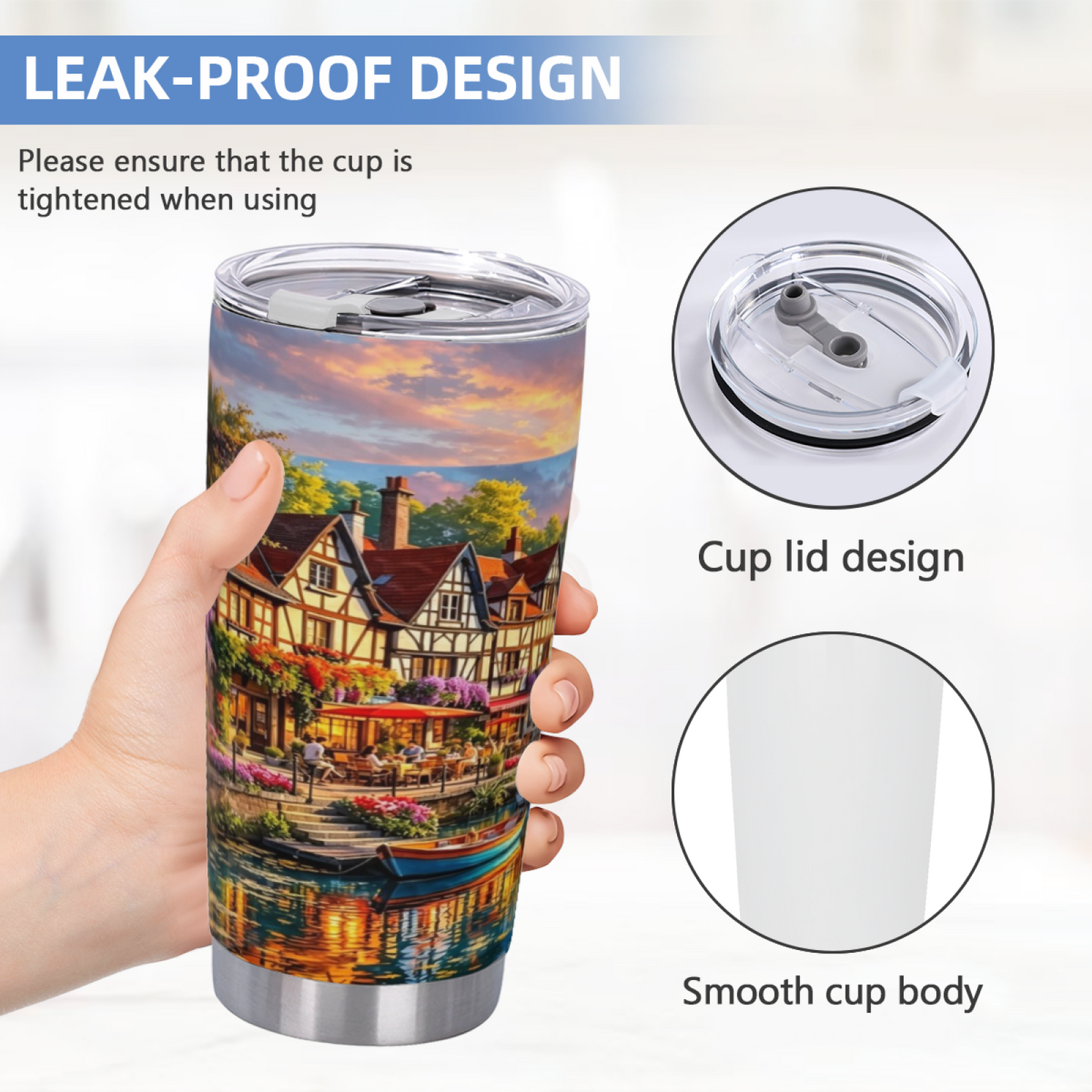 Golden Hour Half-Timber Riverside Village 20oz Travel Cup