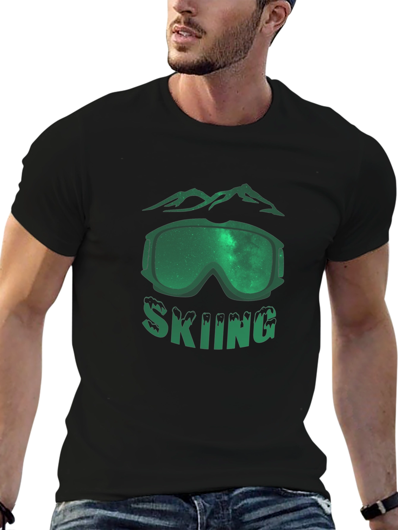 Skiing T-Shirt - Mountain & Goggle Graphic